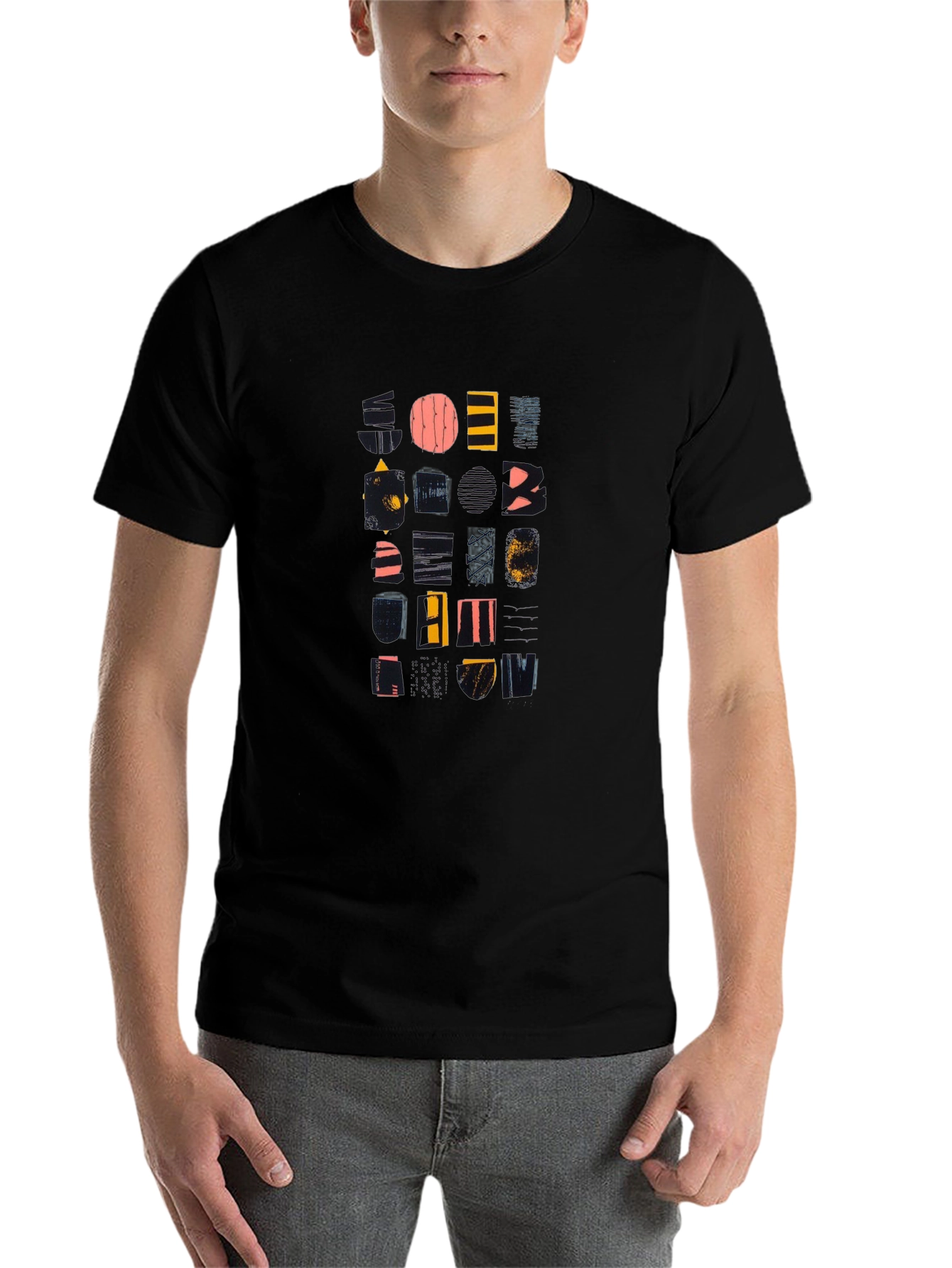 Black Abstract Geometric Pattern Black T-Shirt view 7