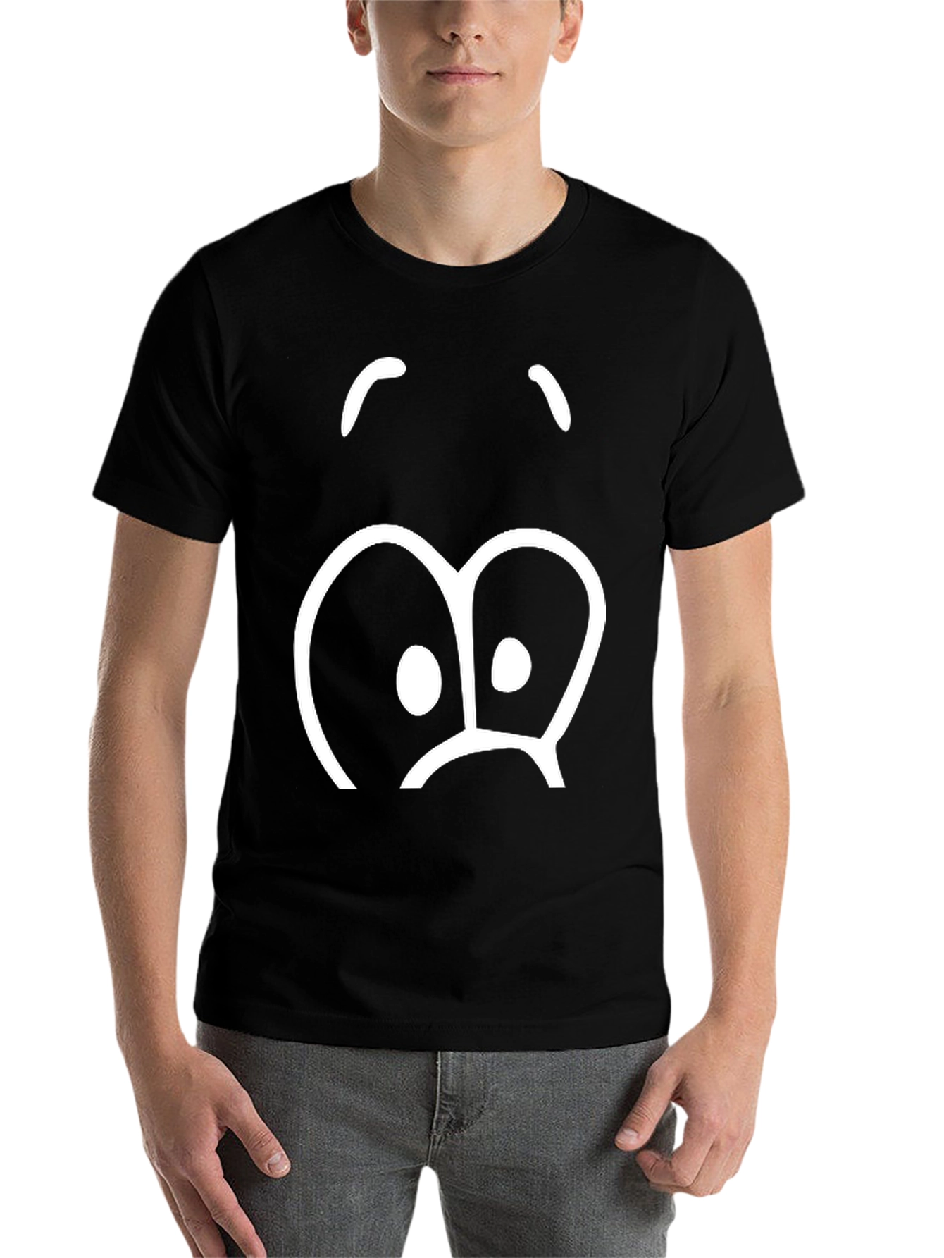 Black Funny Sad Face Graphic Print T-Shirt view 7