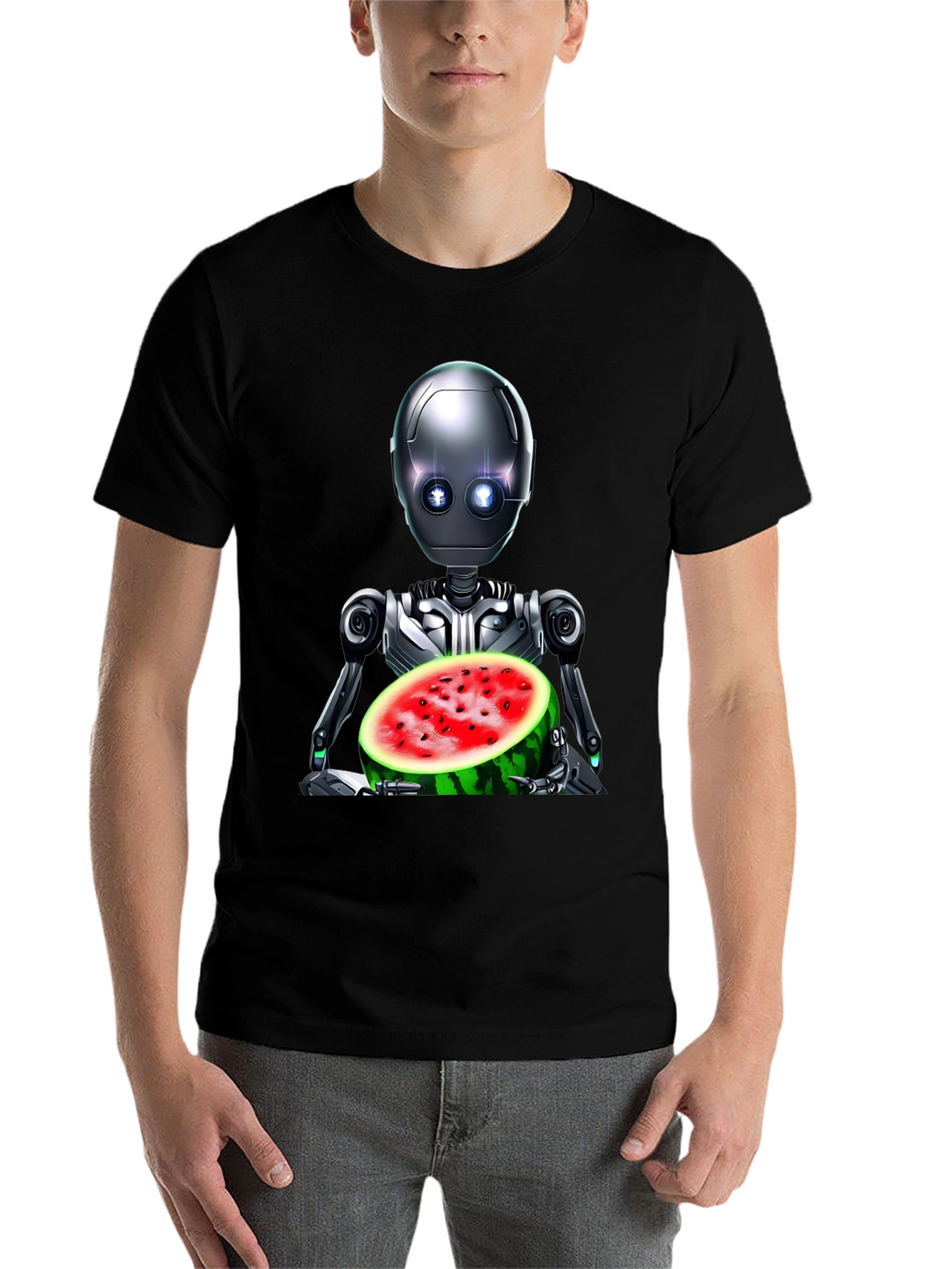 Black Robot with Watermelon Graphic Tee view 7