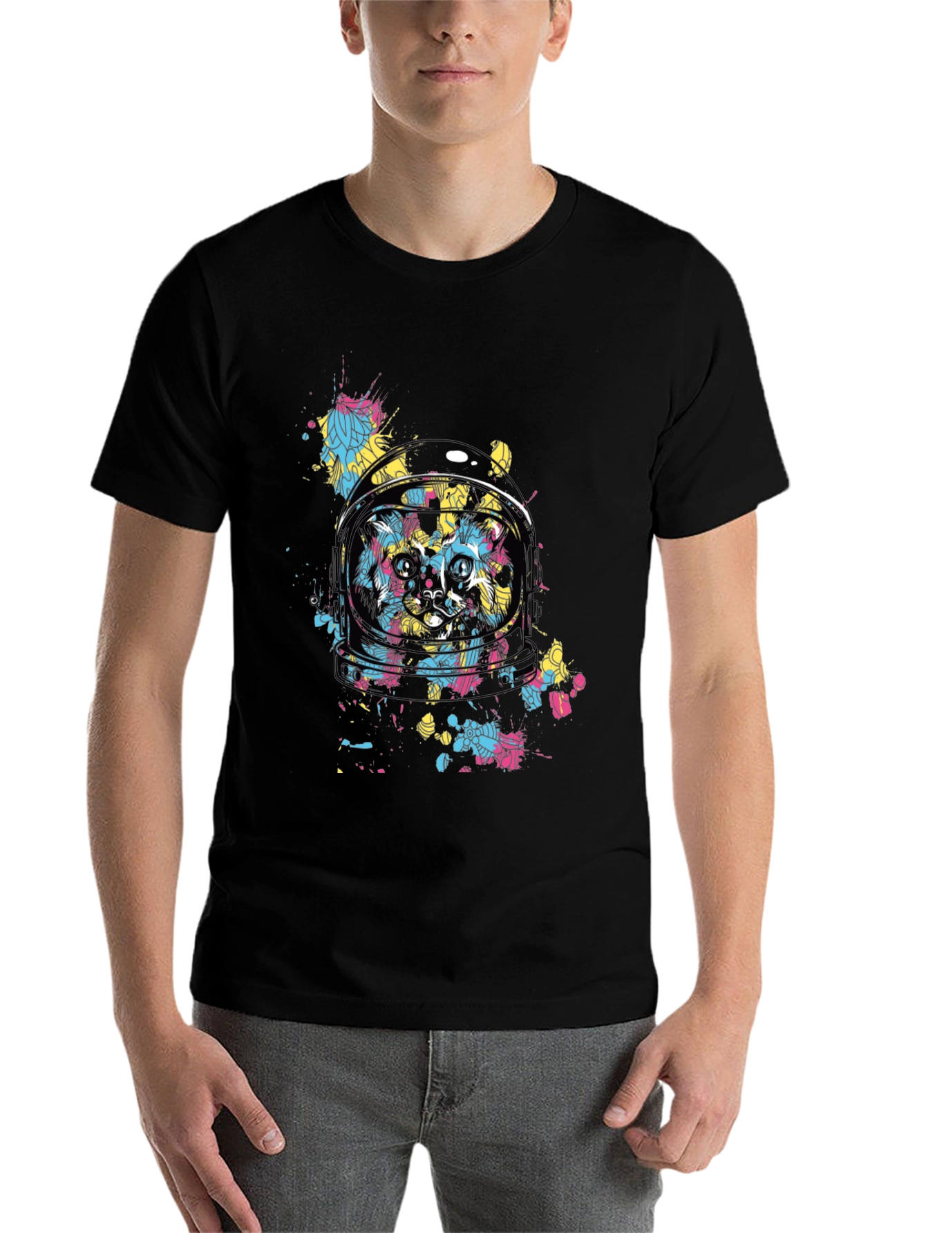 Black Astronaut Cat Graphic Tee - Black Cotton Comfort view 7