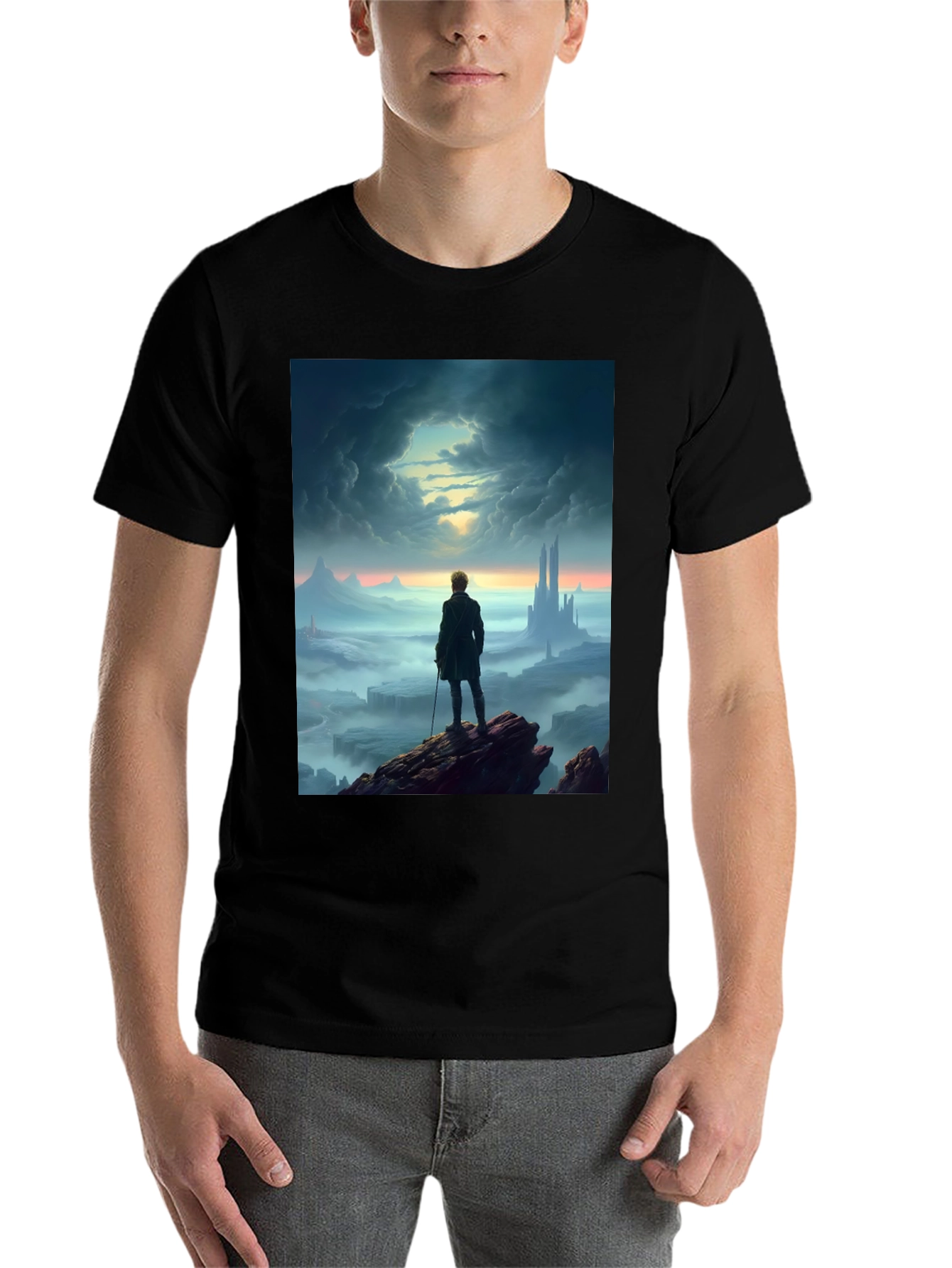 Black Epic Landscape Graphic Tee - Black Cotton Blend view 7