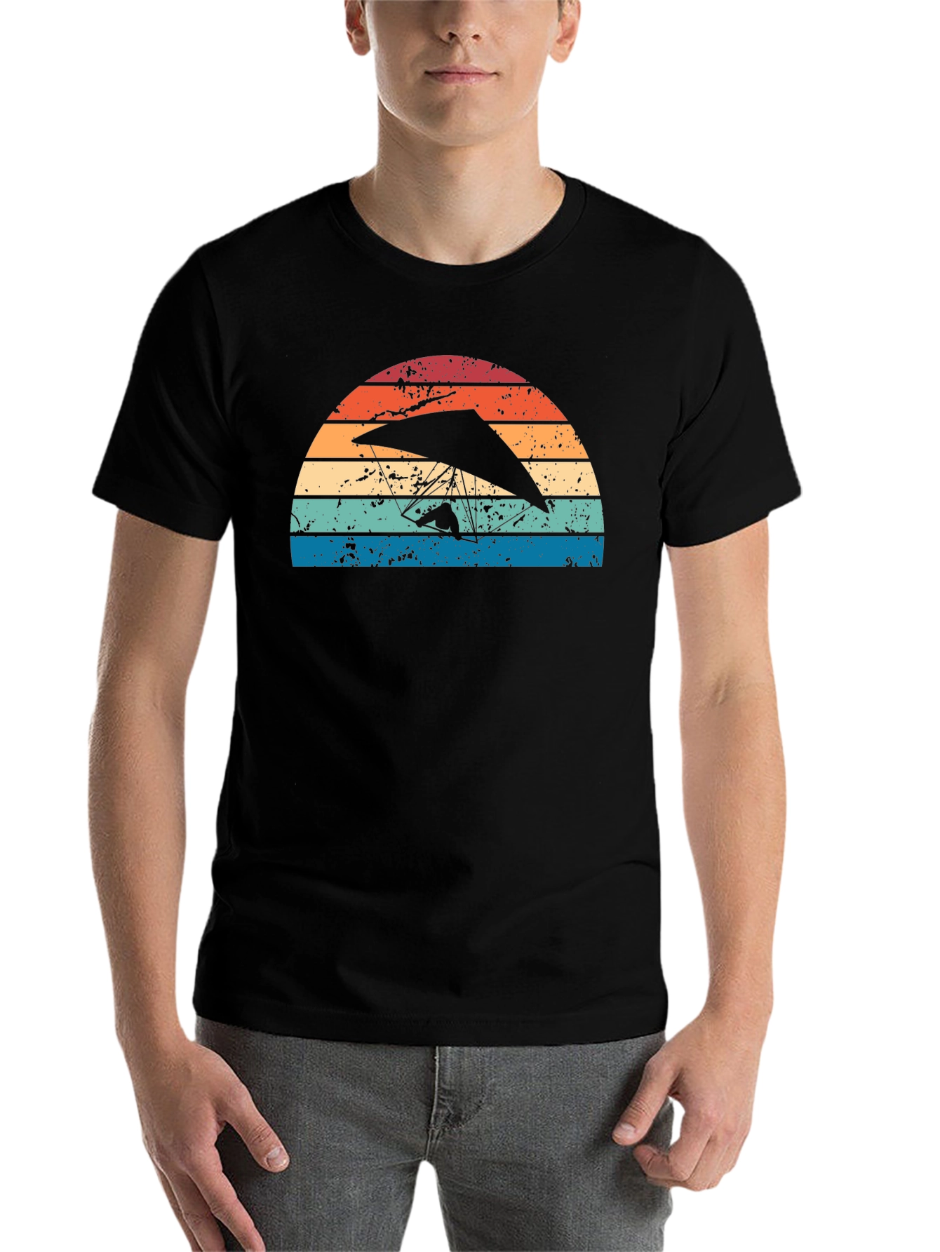 Black Hang Gliding Sunset Graphic Tee - Black Cotton Shirt view 7