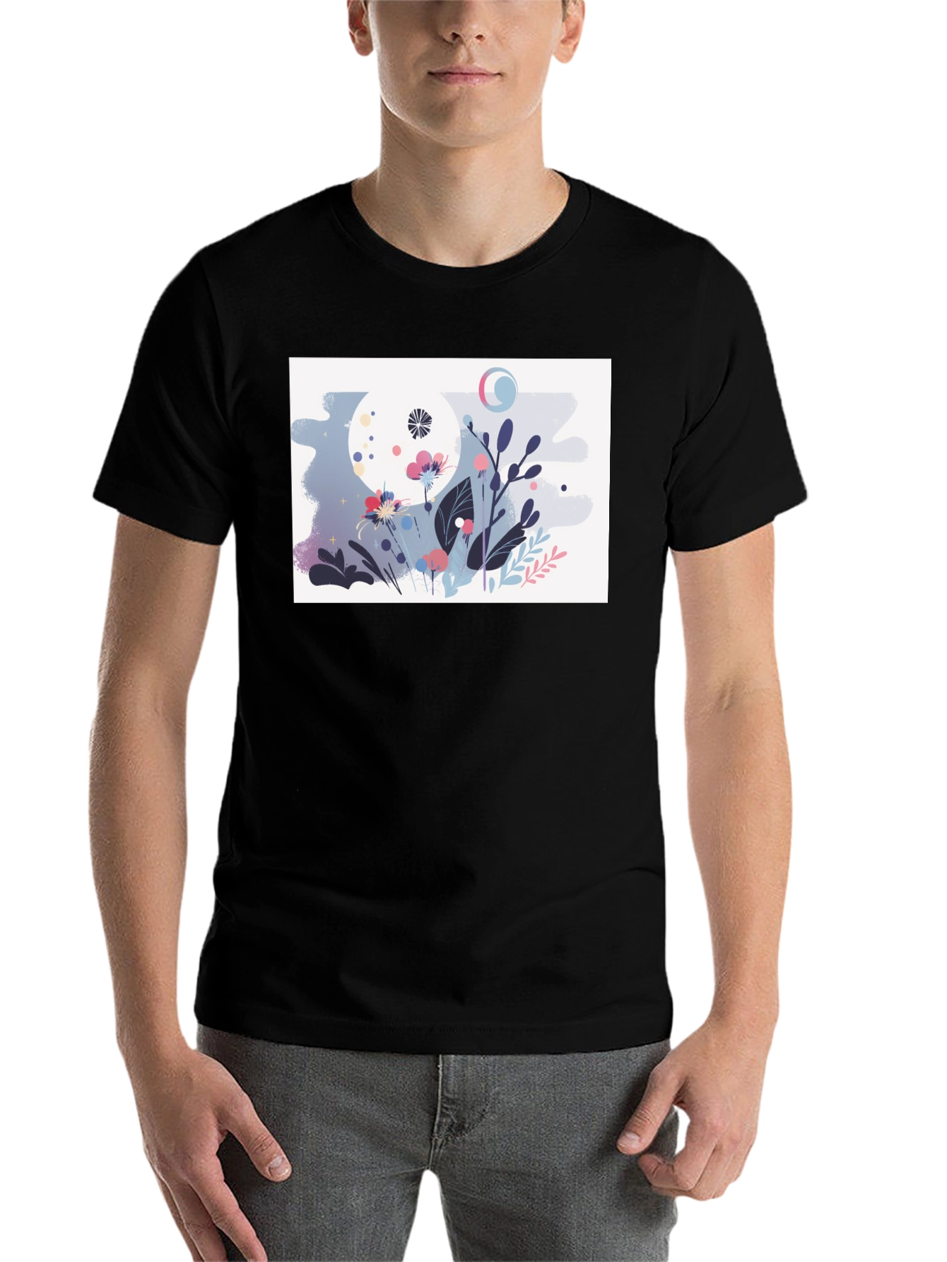 Black Floral Moon Graphic Black T-Shirt view 7
