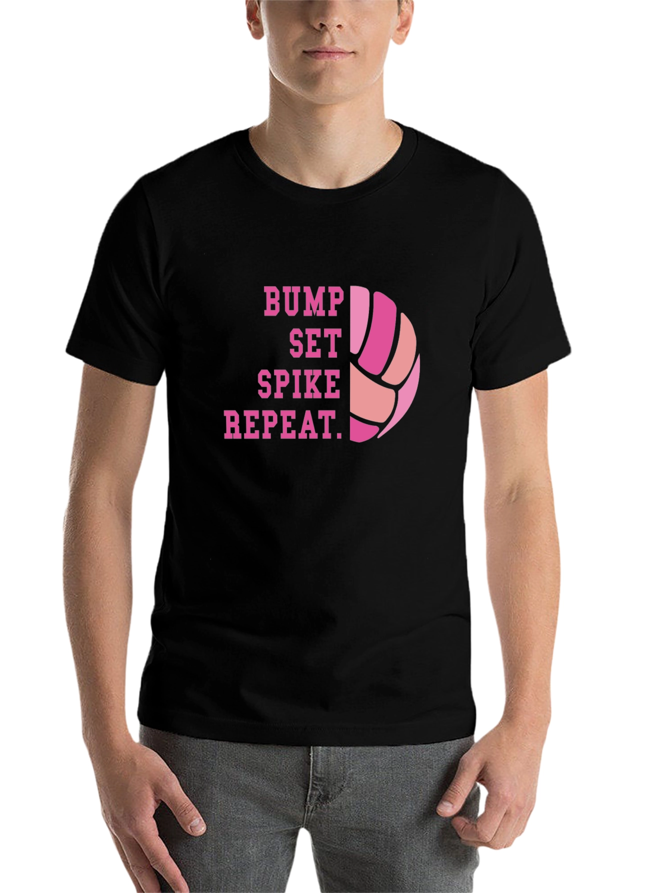 Black Volleyball Bump Set Spike Repeat Graphic Tee view 7