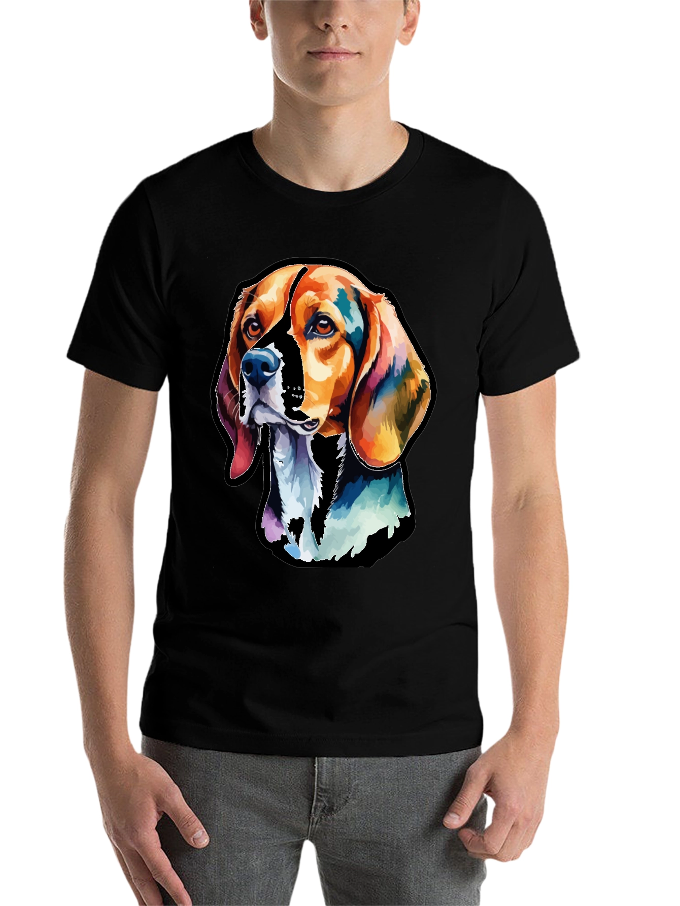 Black Colorful Beagle Dog Graphic T-Shirt view 7