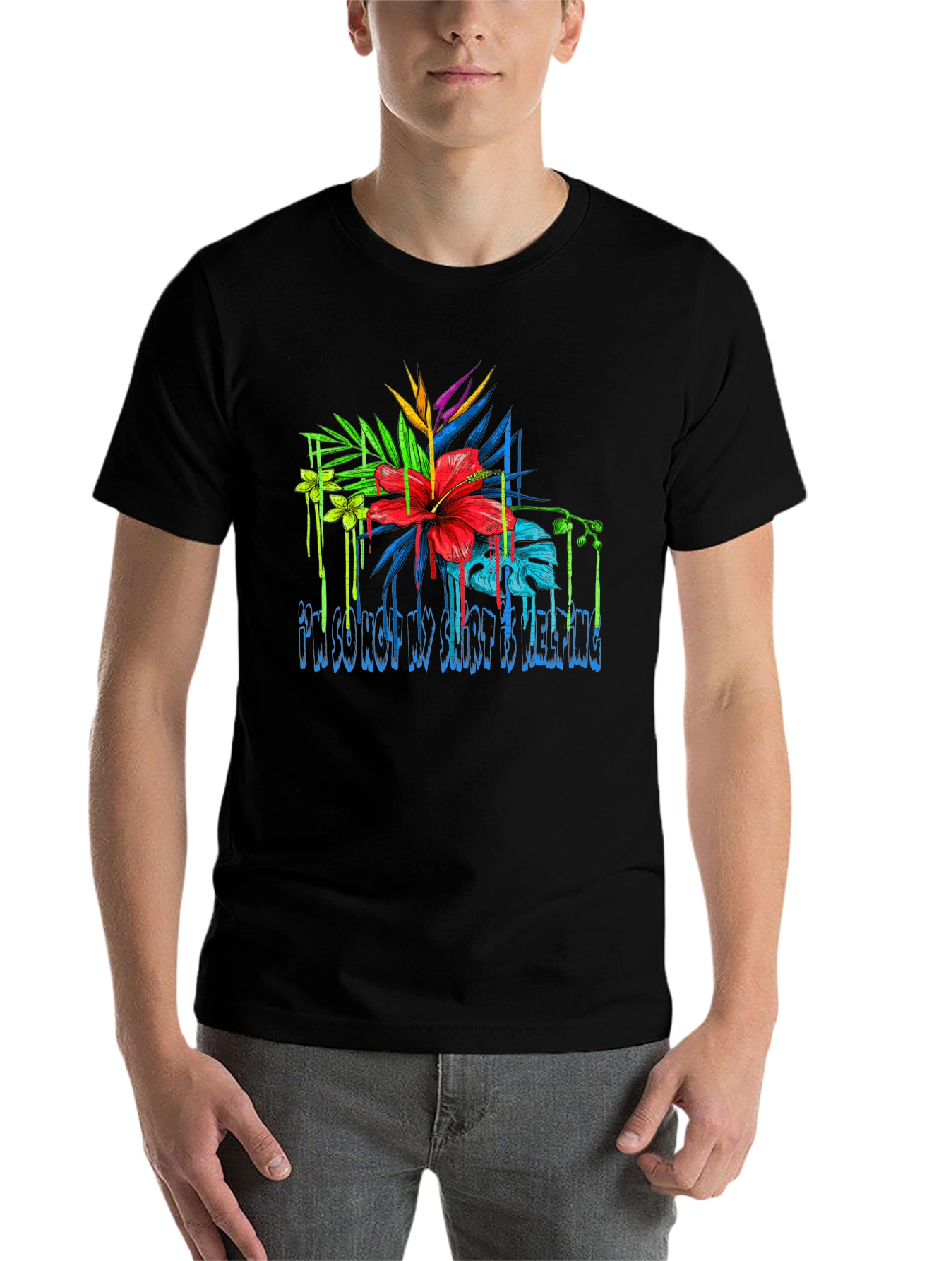 Black Tropical Floral Graphic Tee - 'I'm So Hot My Shirt Is Melting' view 7