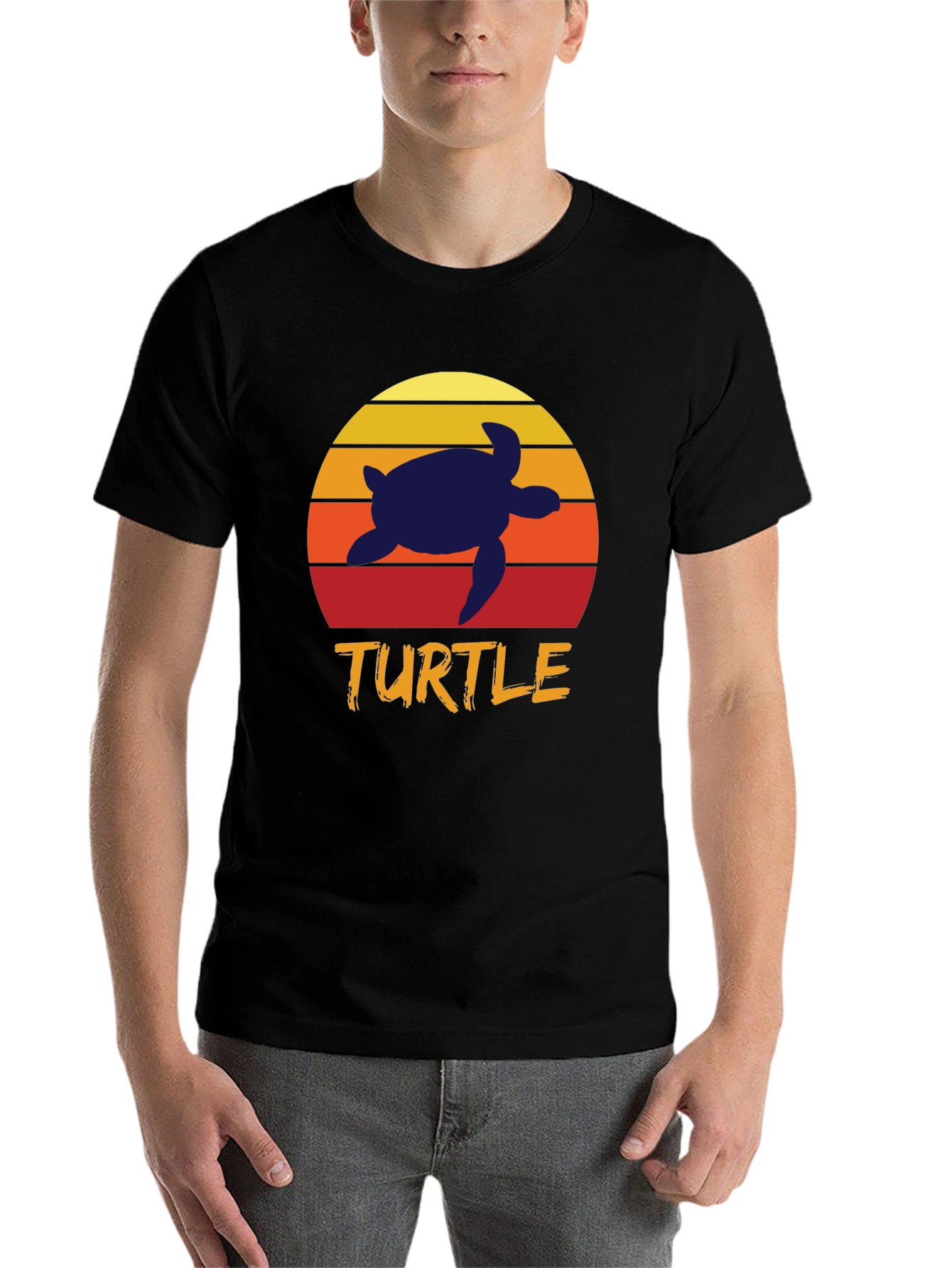 Black Retro Turtle T-Shirt - Sunset Silhouette Tee view 7