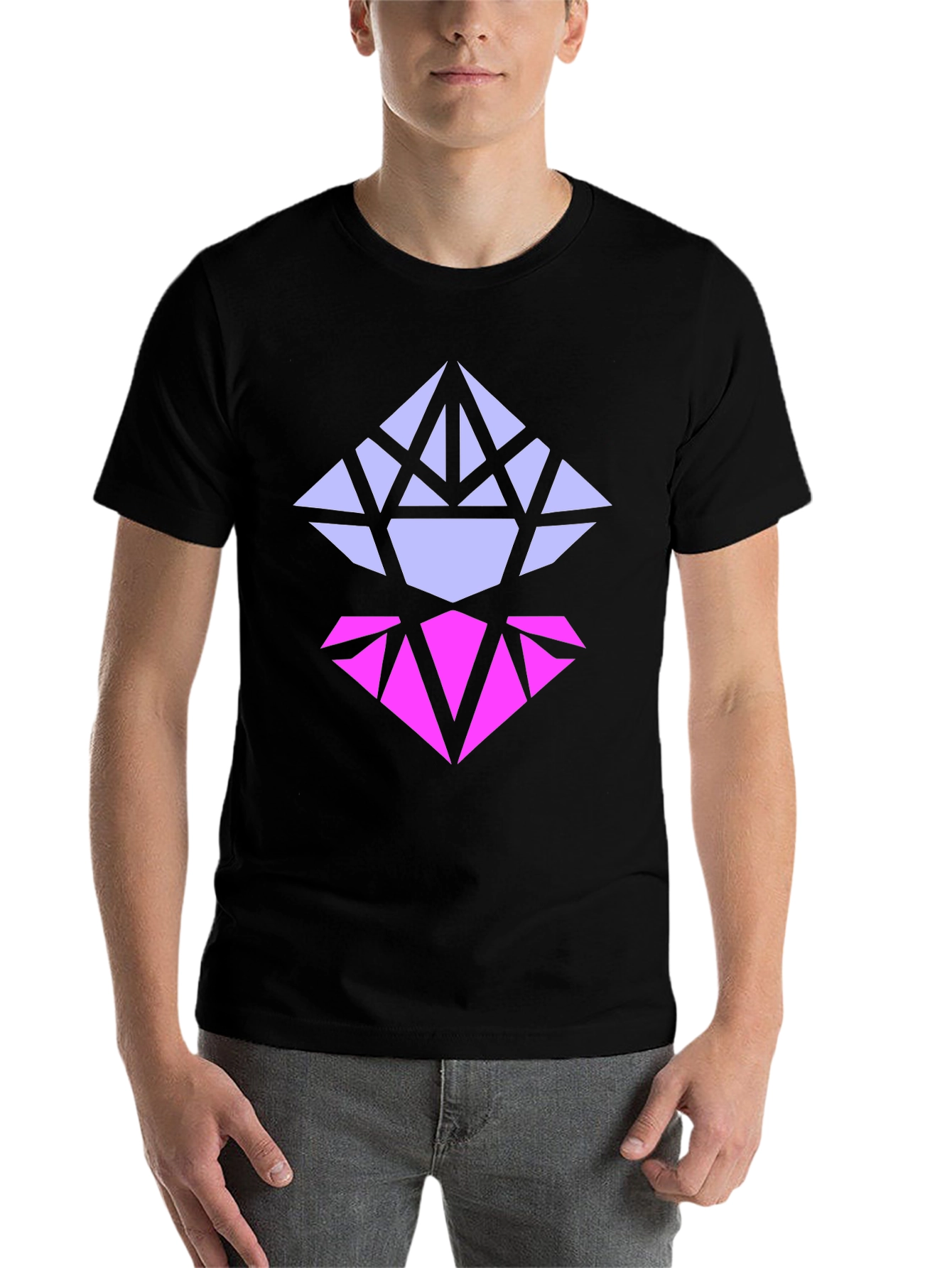 Black Geometric Diamond Graphic Tee - Modern Style view 7