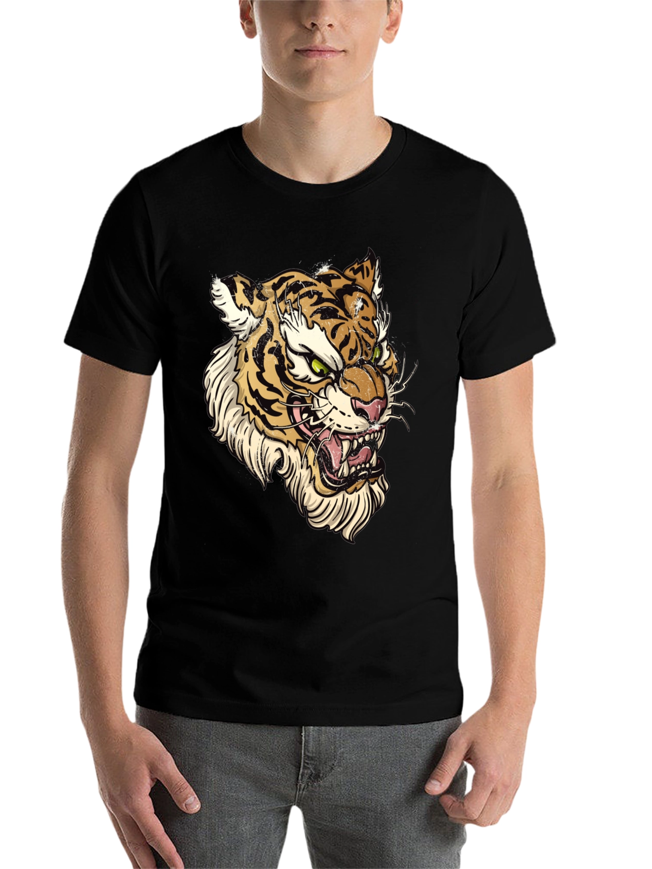 Black Tiger Graphic Print Black T-Shirt view 7