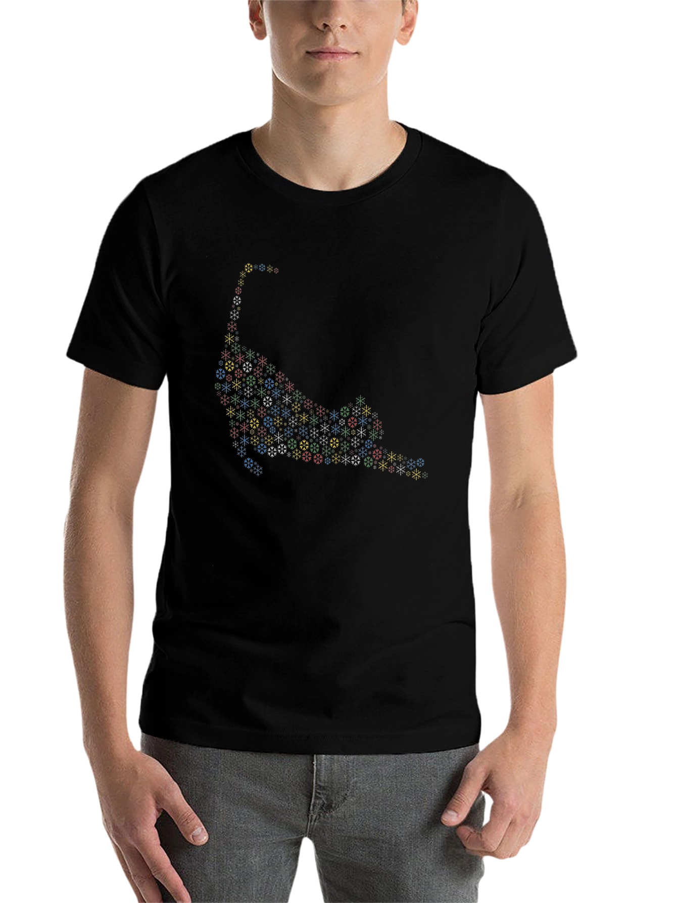 Black Cool Geometric Cat T-Shirt view 7