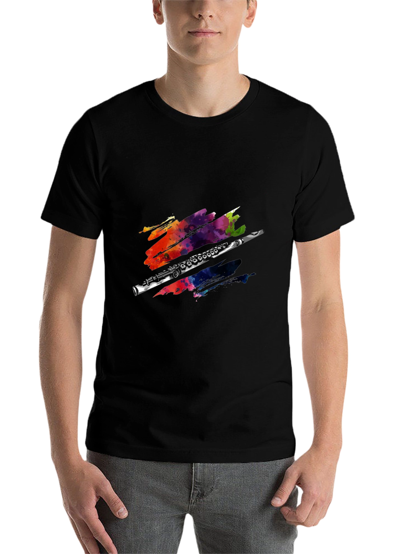 Black Flute Watercolor Graphic Print T-Shirt view 7