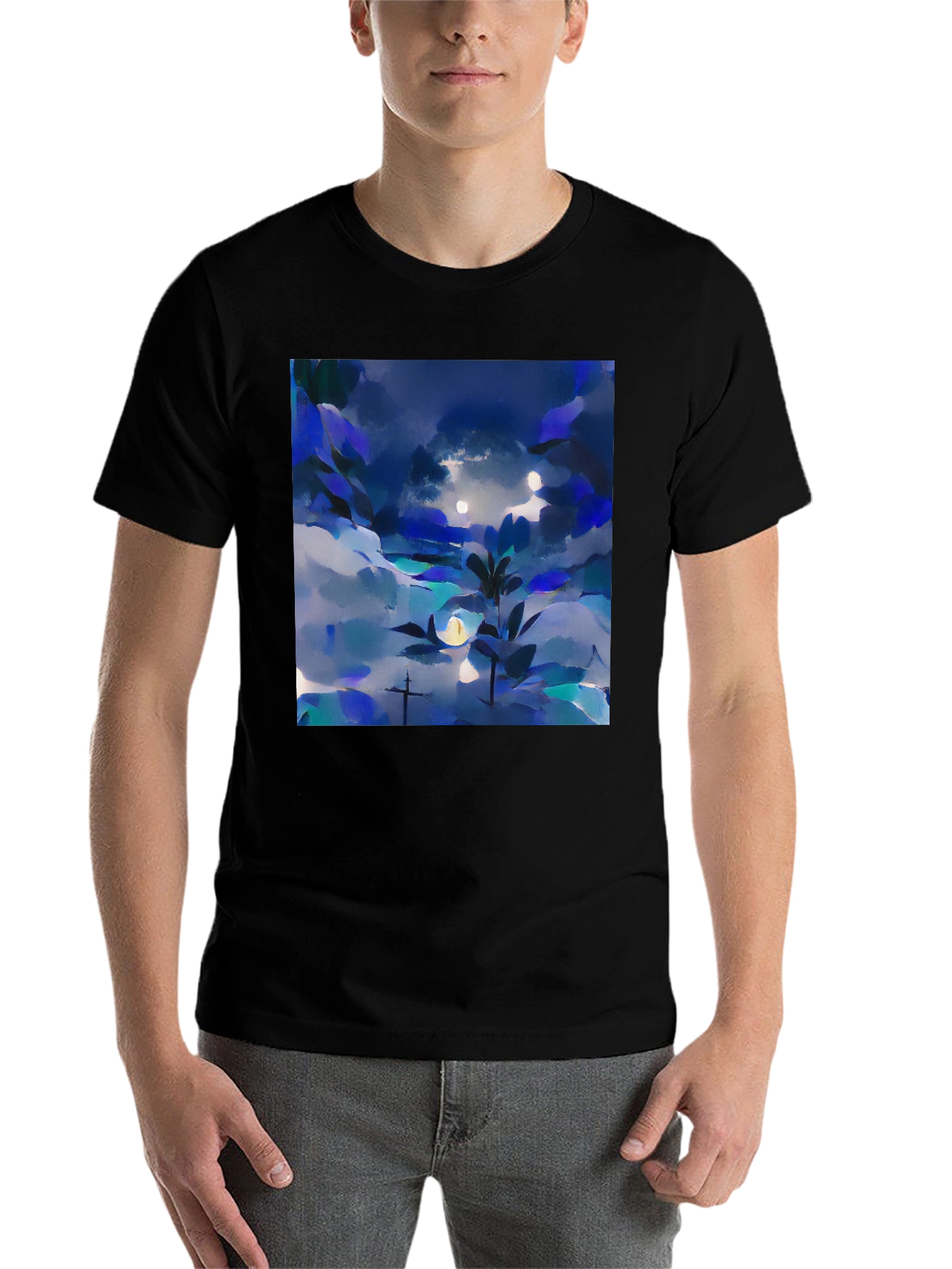 Black Abstract Nightscape Graphic Tee - Black Unisex T-Shirt view 7