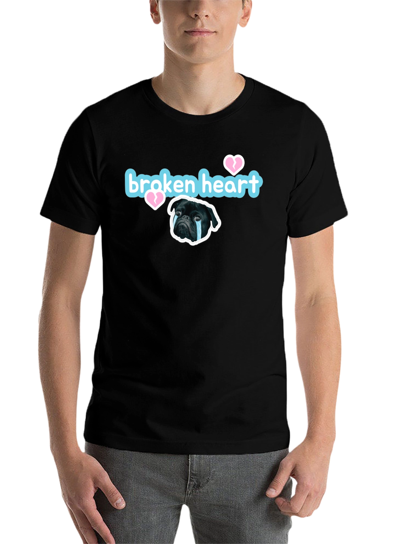 Black Broken Heart Pug Graphic Tee - Black Short Sleeve view 7
