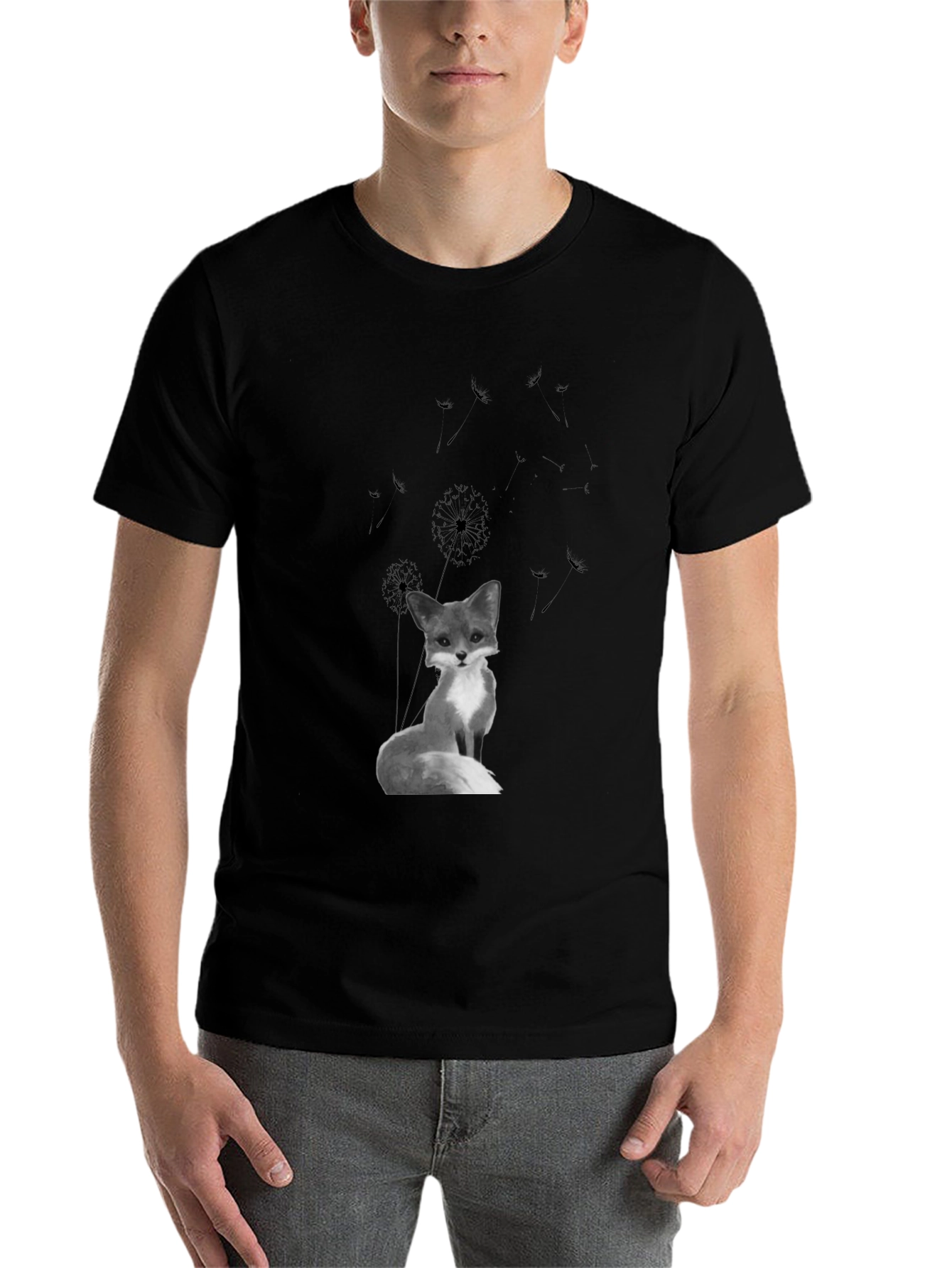 Black Fox & Dandelion Graphic Tee - Black Cotton Blend Shirt view 7