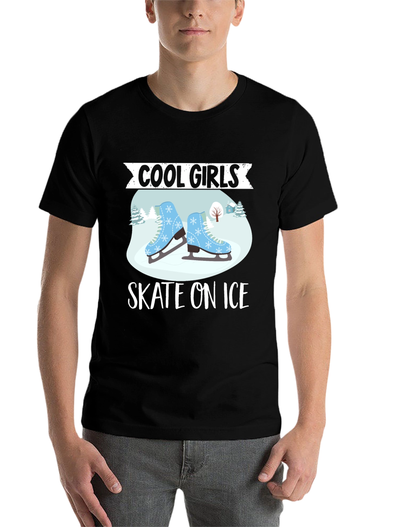 Black Cool Girls Skate On Ice T-Shirt view 7