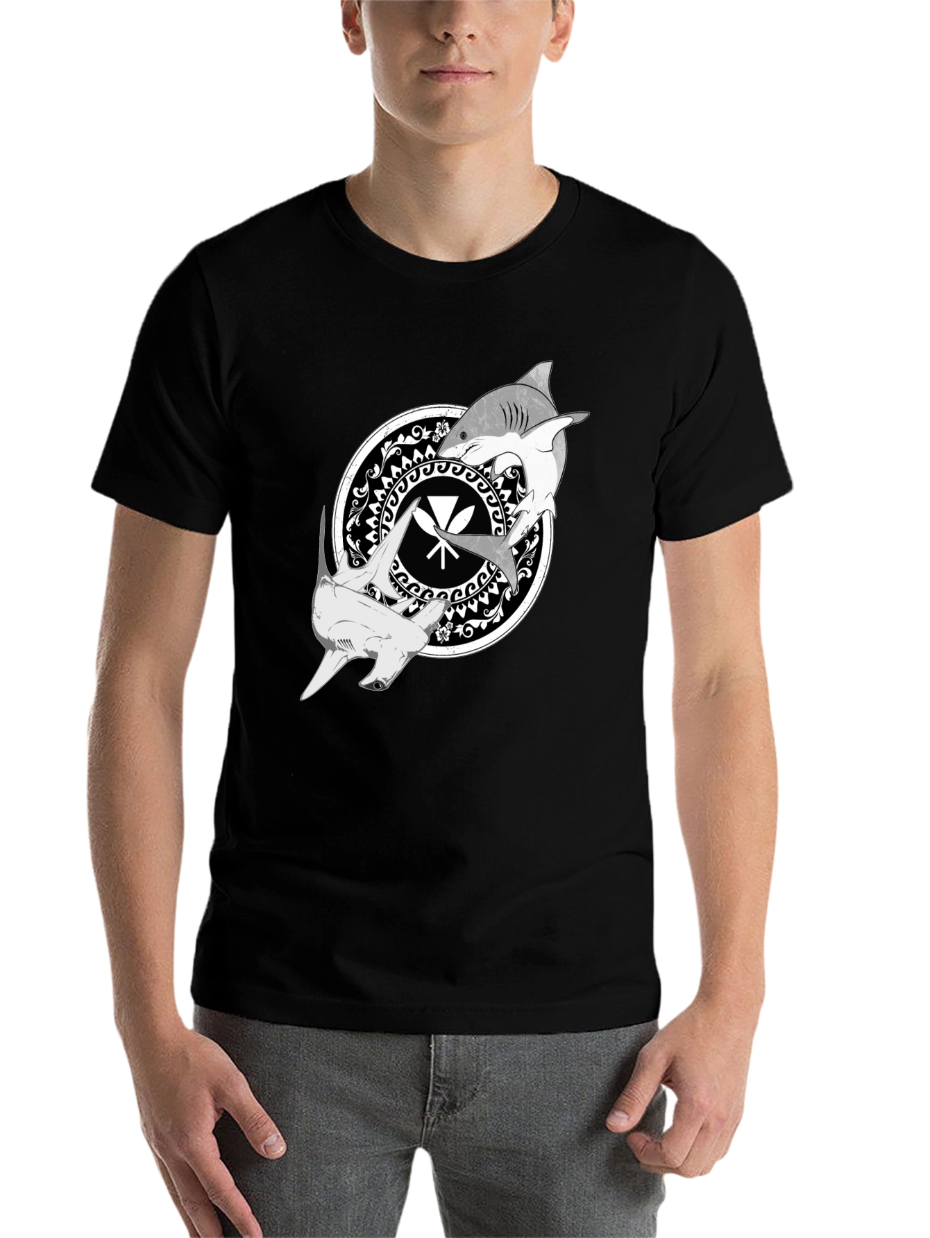 Black Shark Circle Graphic Tee - Black Crew Neck view 7