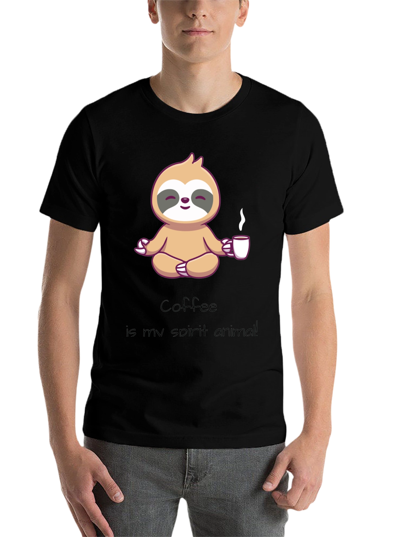 Black Coffee Sloth Spirit Animal Graphic T-Shirt view 7