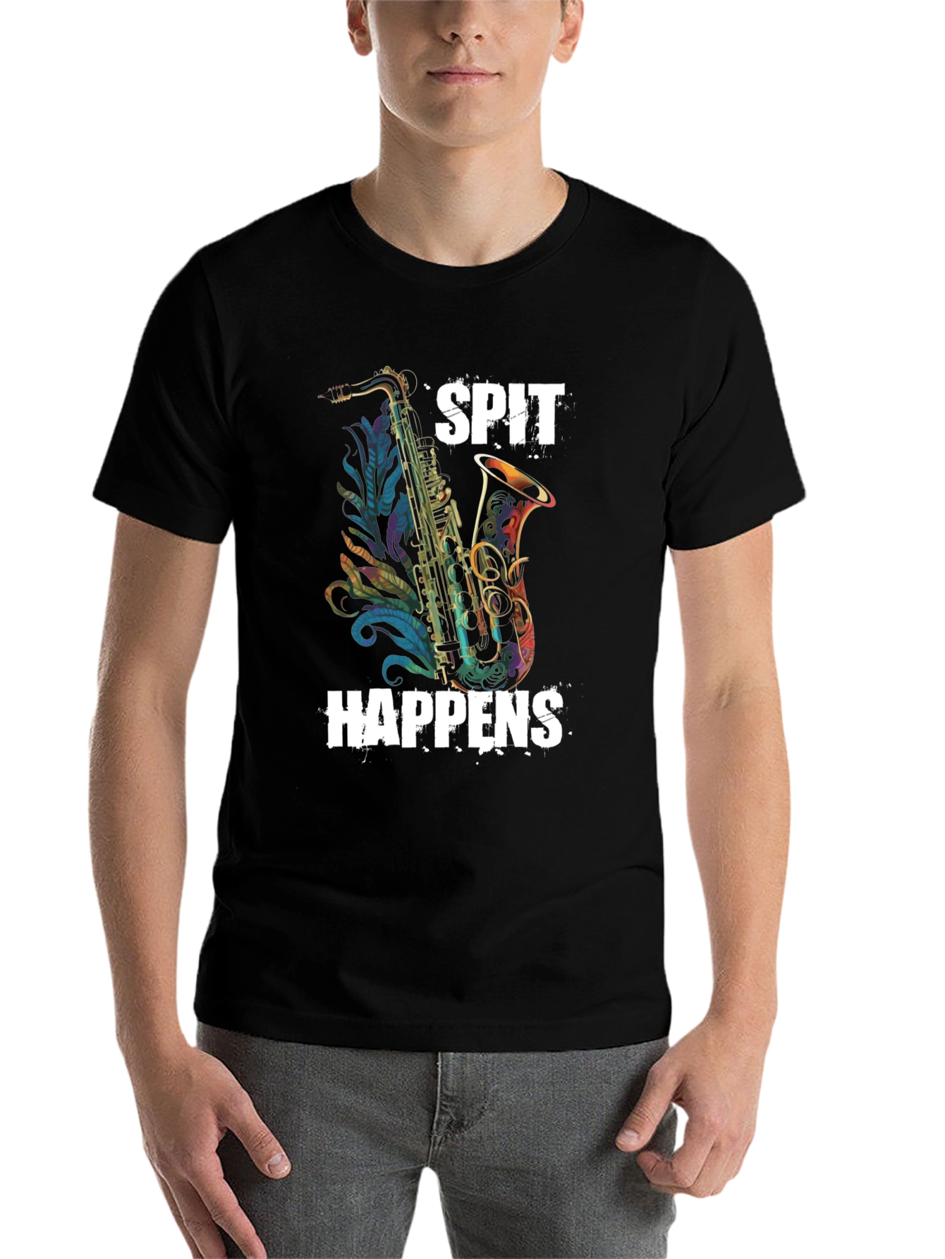 Black Spit Happens Saxophone Graphic Tee view 7