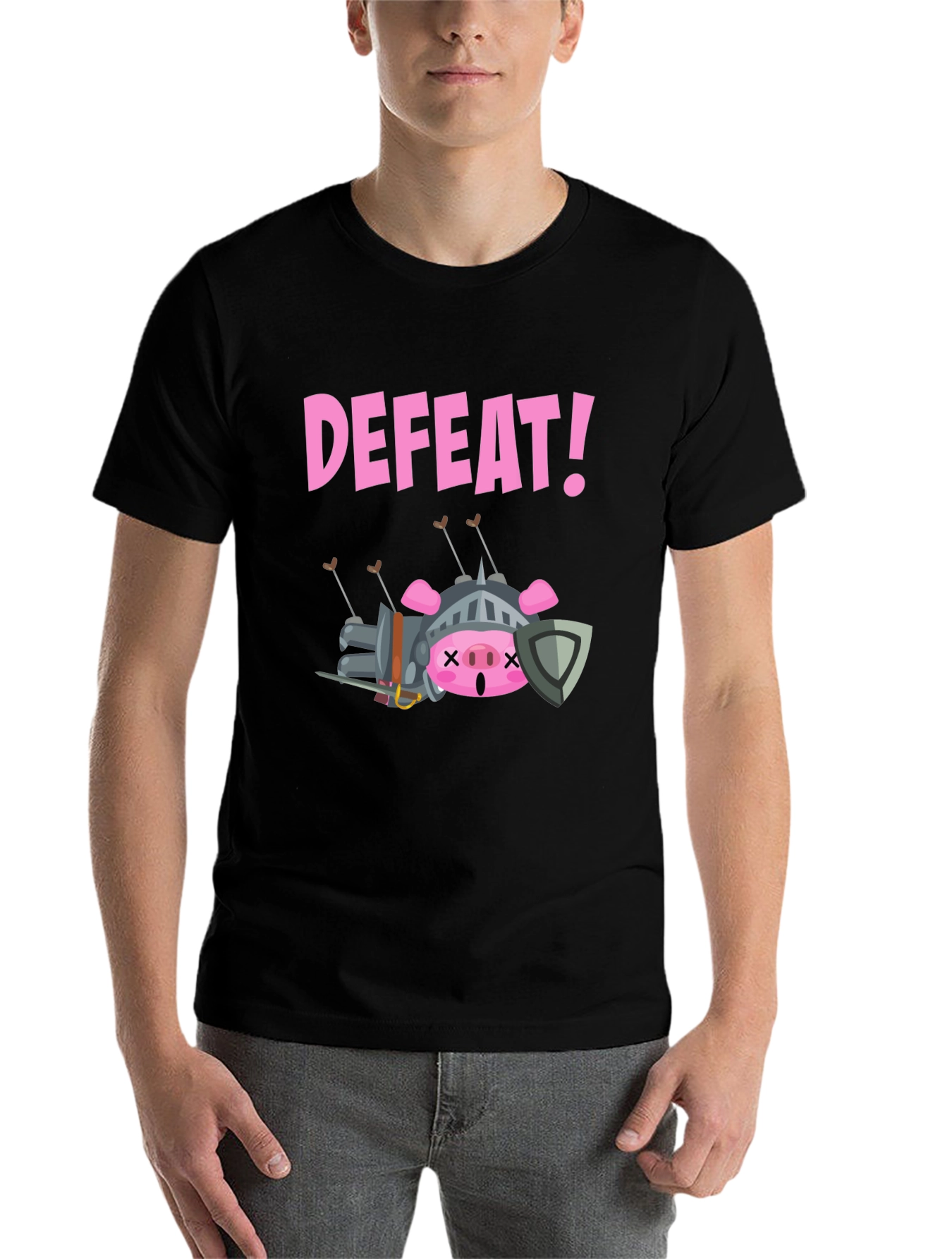 Black Defeated Pig Knight T-Shirt - Black view 7