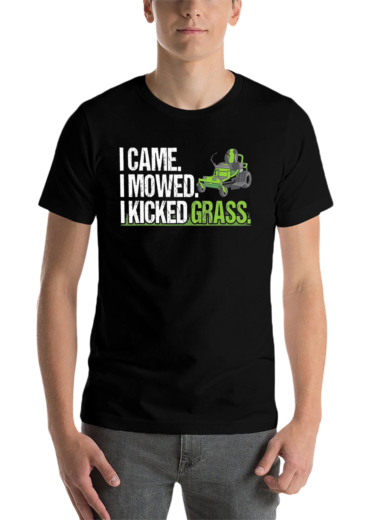 Black I Came I Mowed I Kicked Grass Black T-Shirt view 7