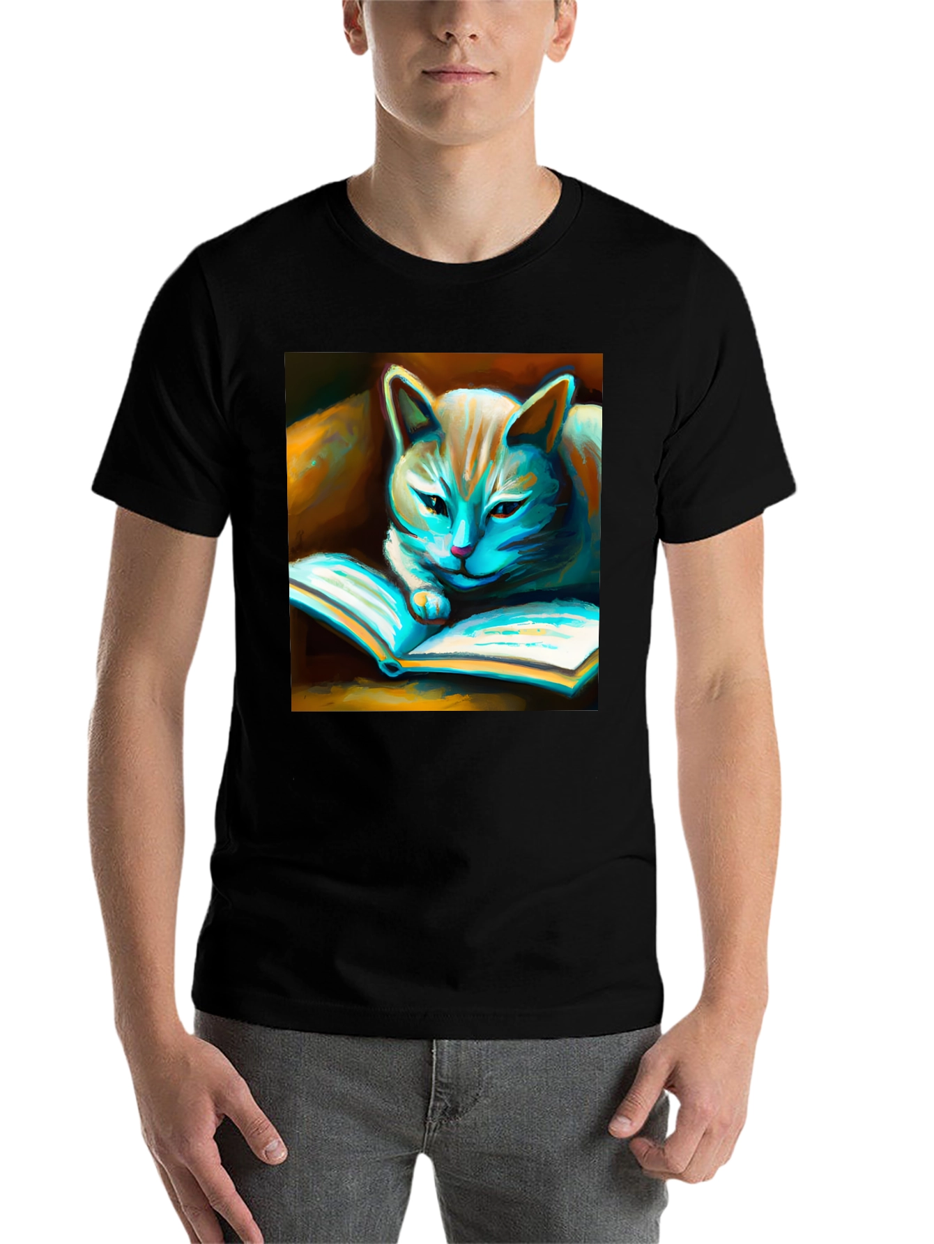 Black Cat Reading Book Graphic T-Shirt view 7