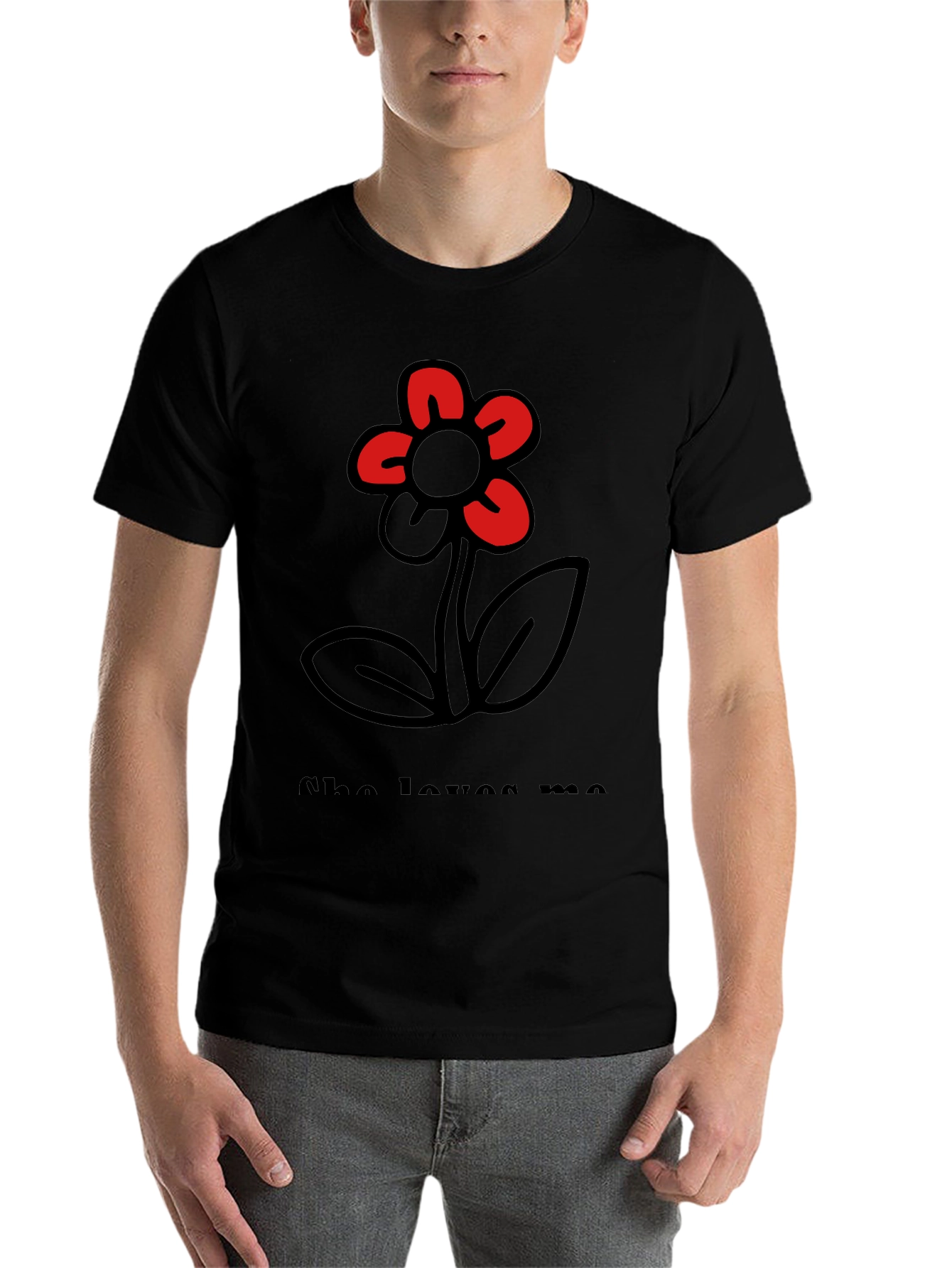 Black She Loves Me T-Shirt with Flower Graphic view 7