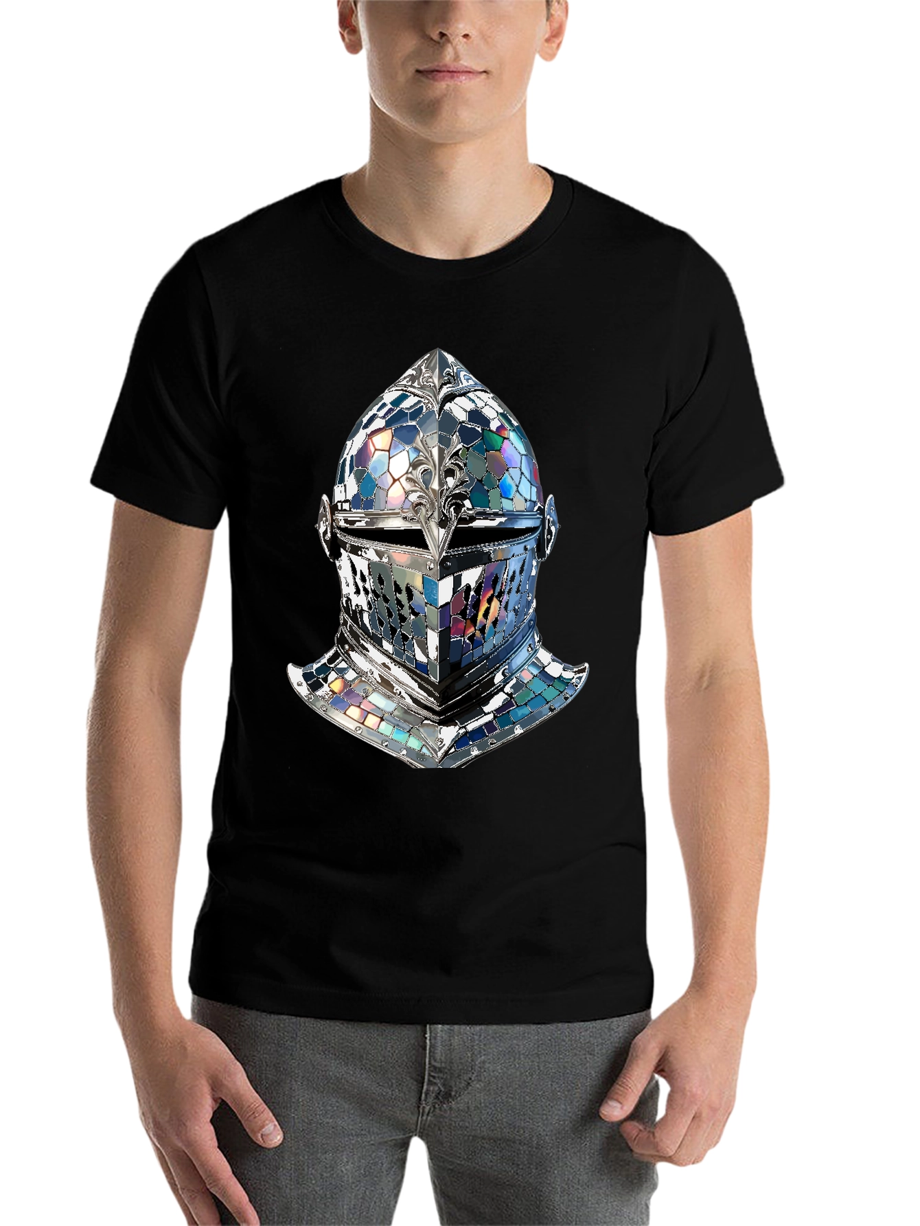 Black Knight Helmet Graphic Tee - Medieval Armor Design view 7