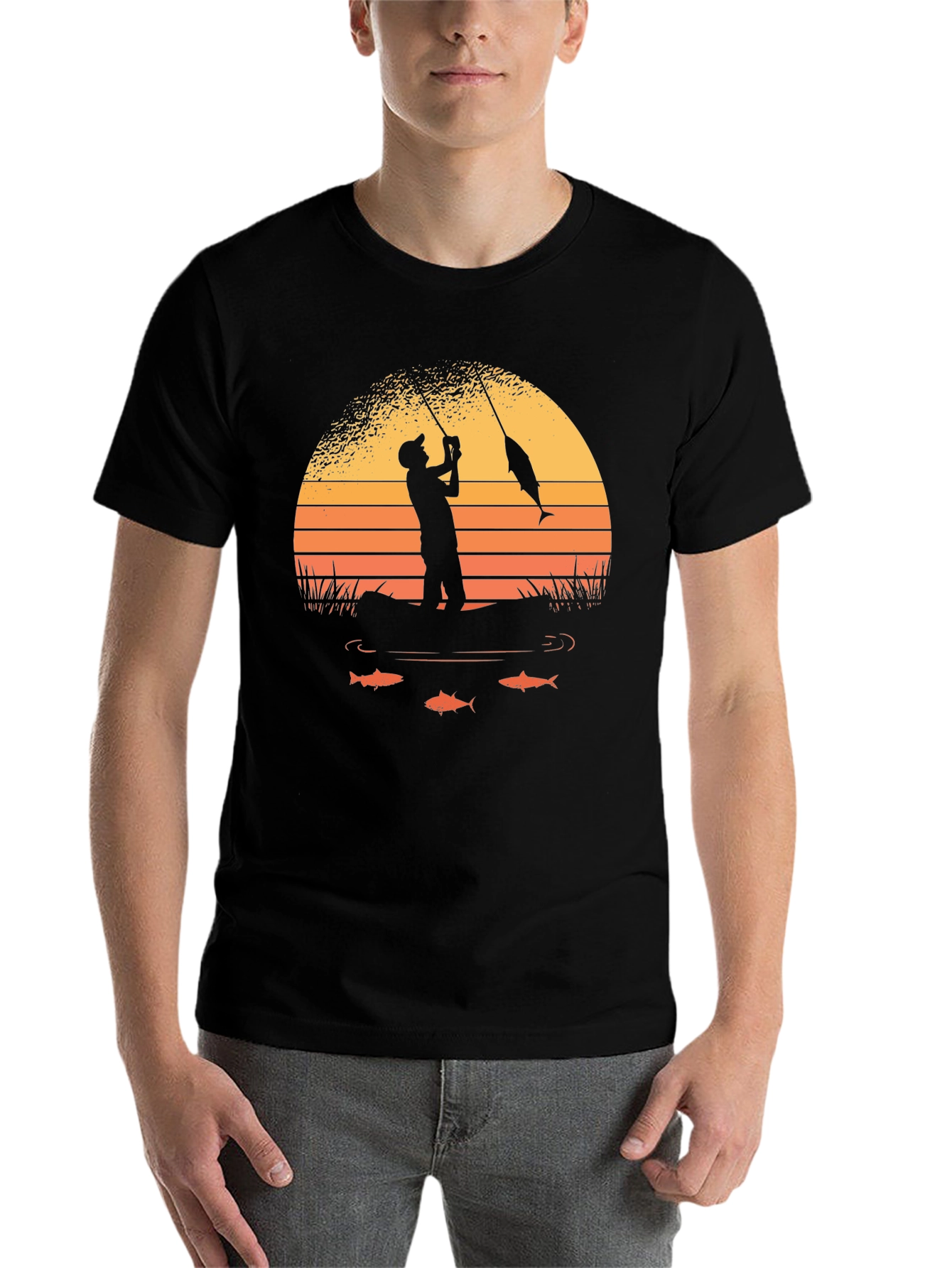 Black Fishing Sunset Graphic Tee view 7