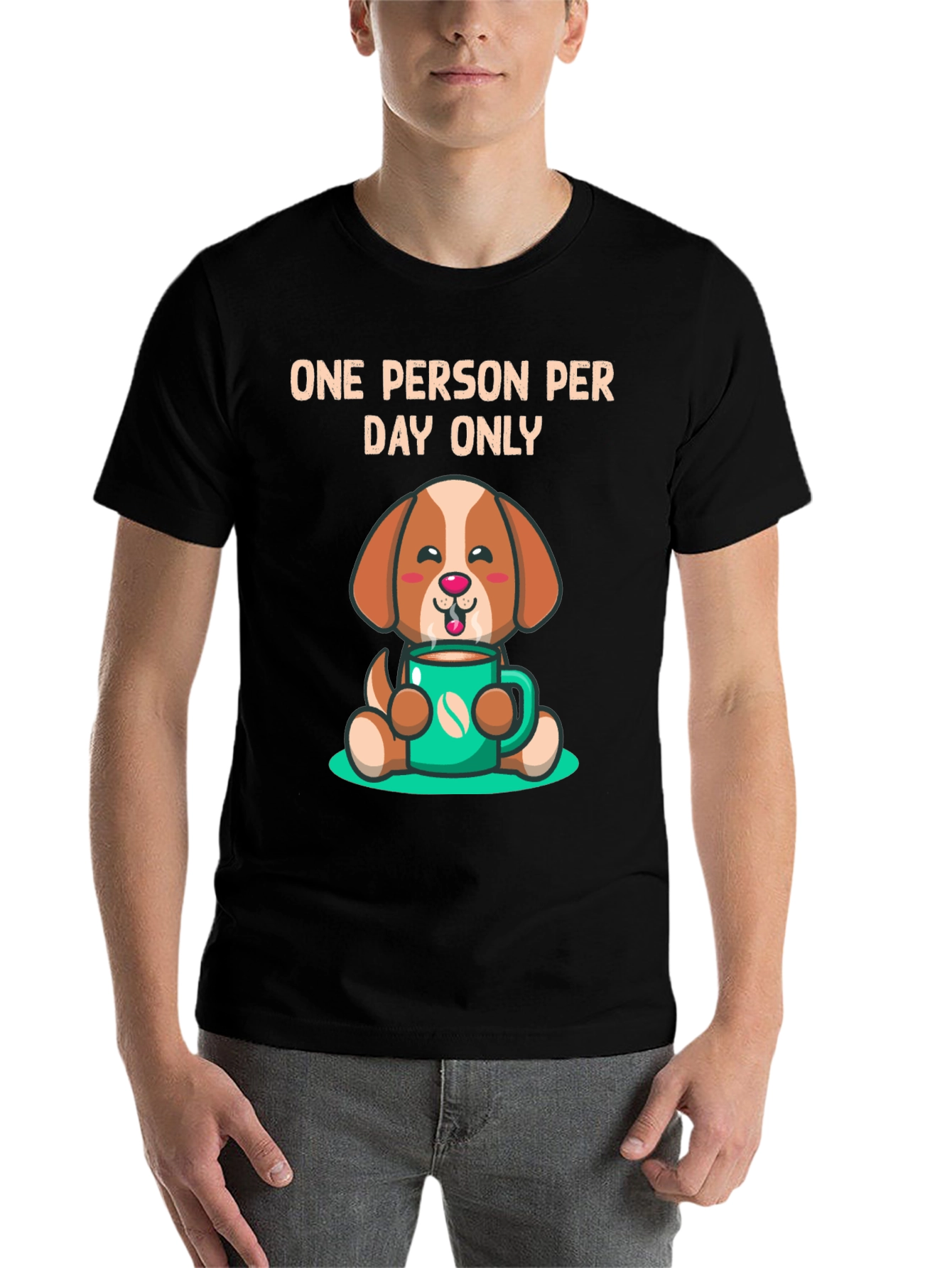 Black Cute Dog Coffee Lover T-Shirt view 7