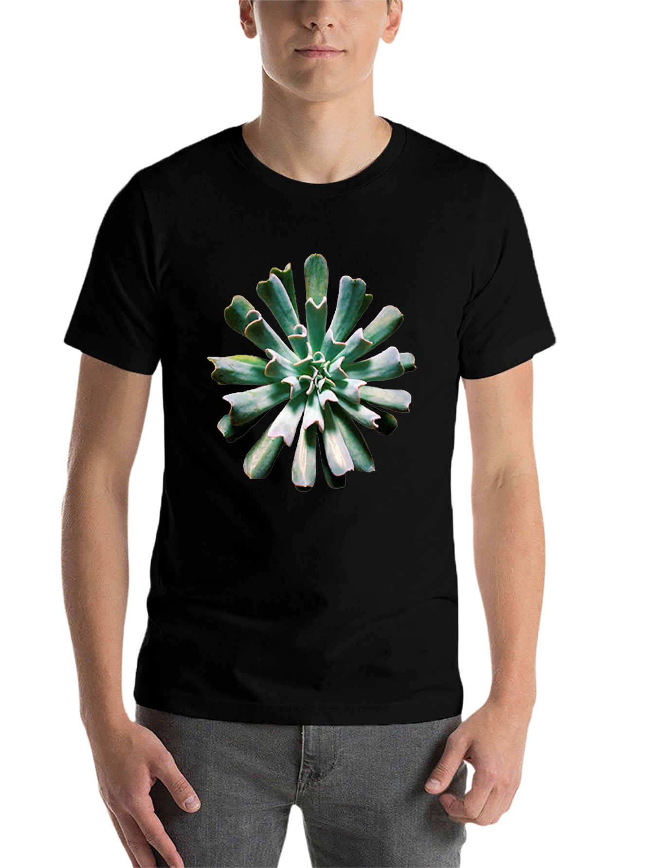 Black Succulent Print Black T-Shirt view 7