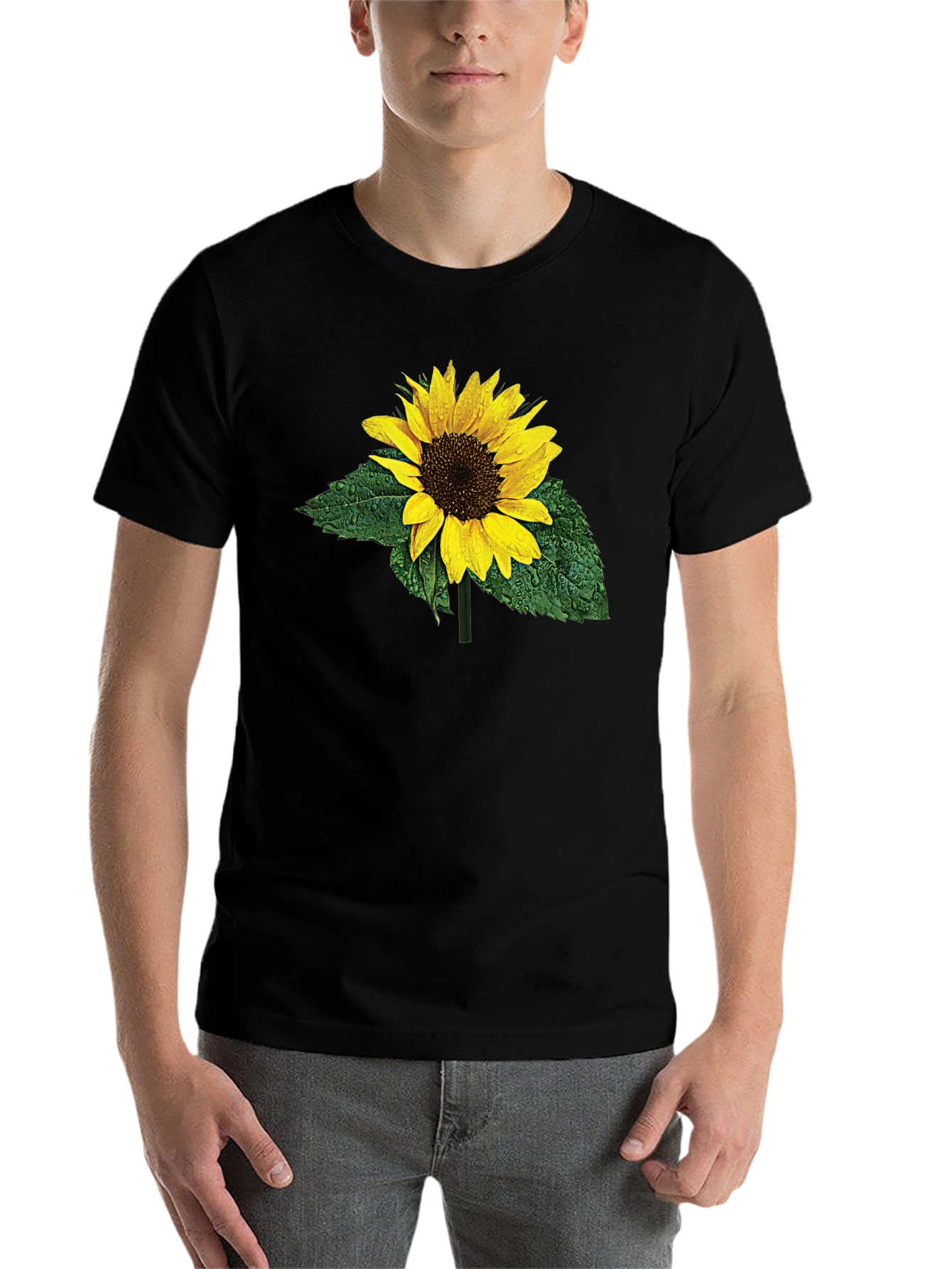 Black Sunflower Print Black T-Shirt view 7