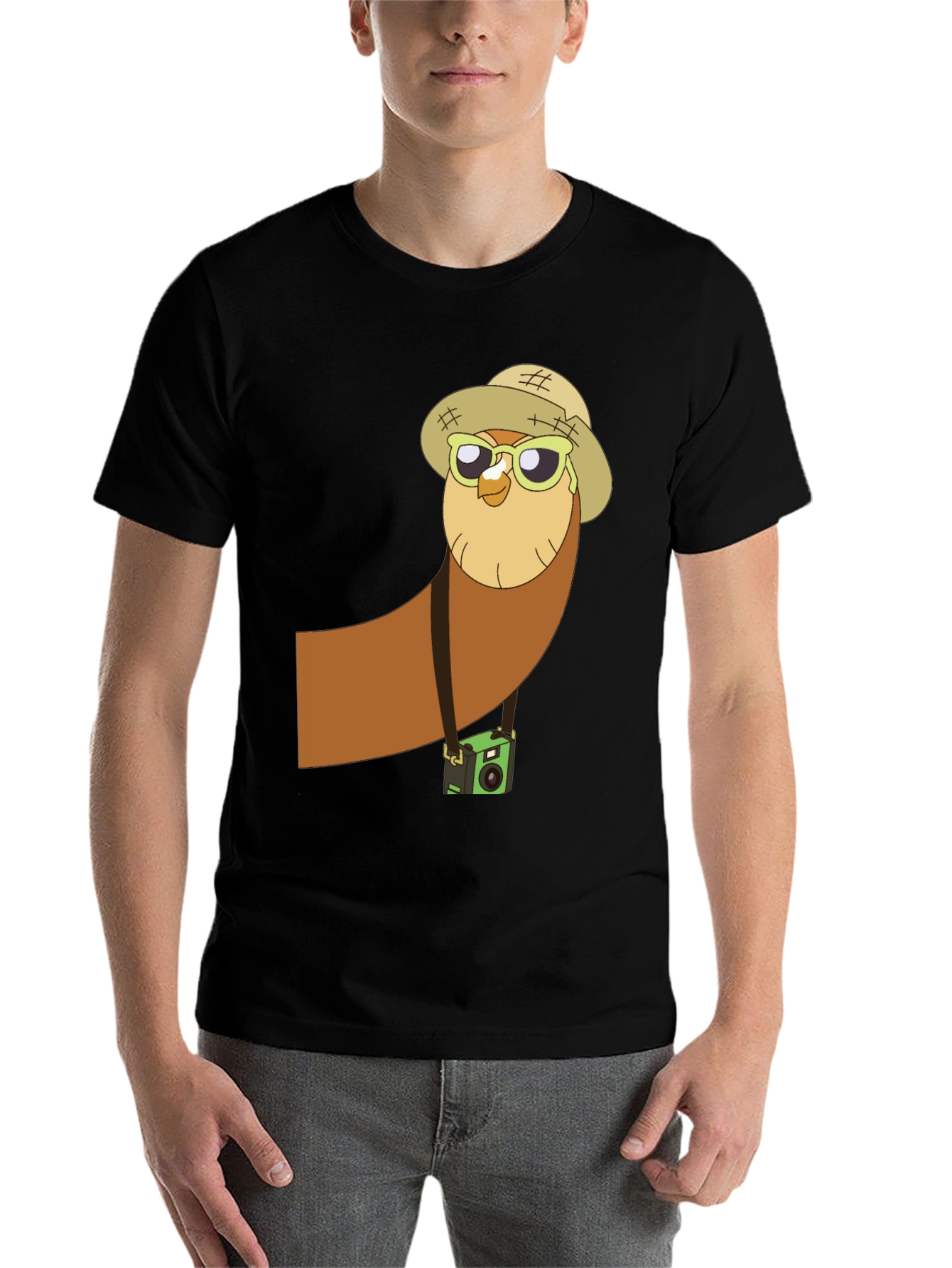 Black Owl Tourist Graphic Tee - Black Cotton T-Shirt view 7