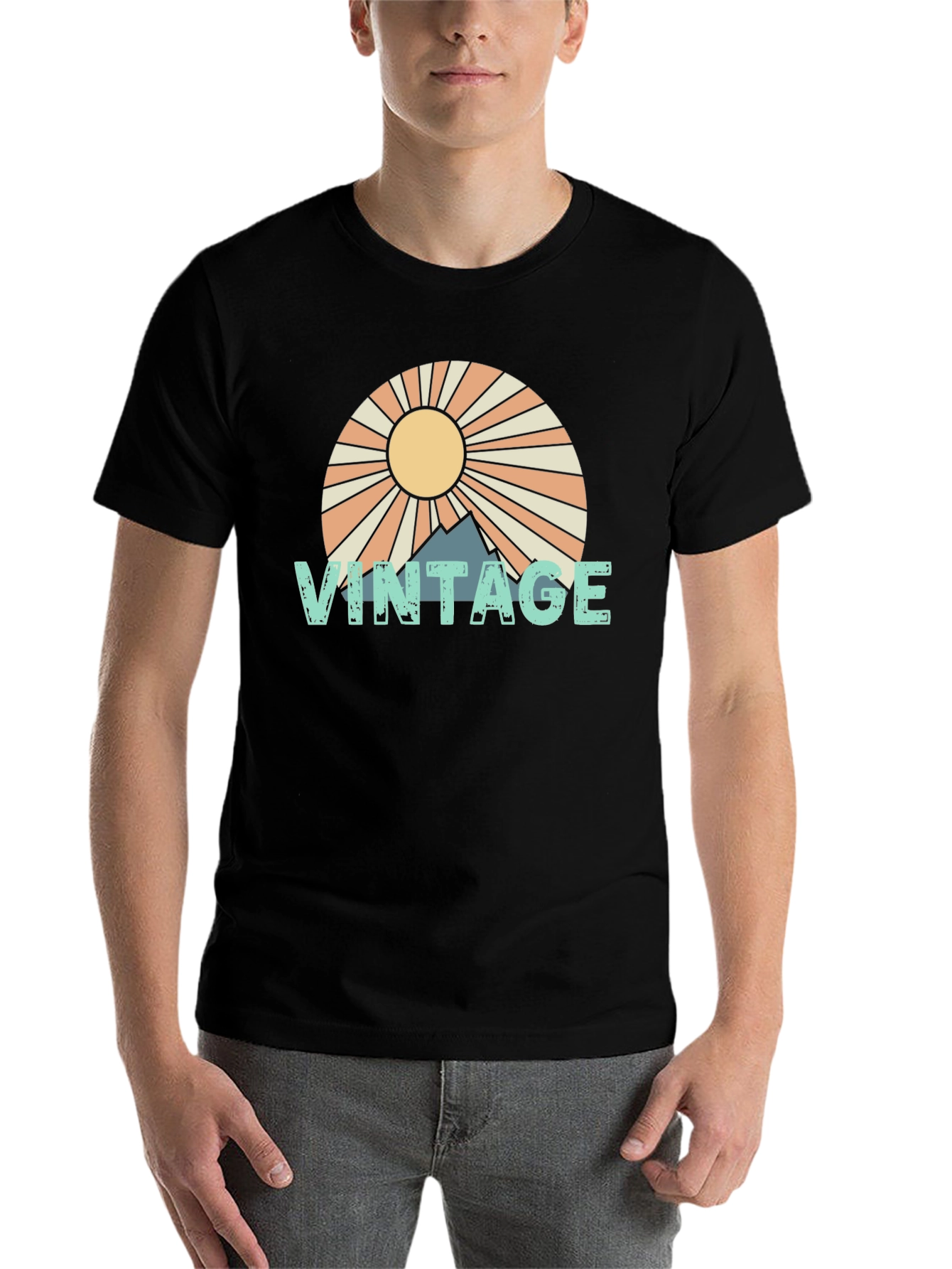Black Retro Vintage Mountain Sun T-Shirt view 7