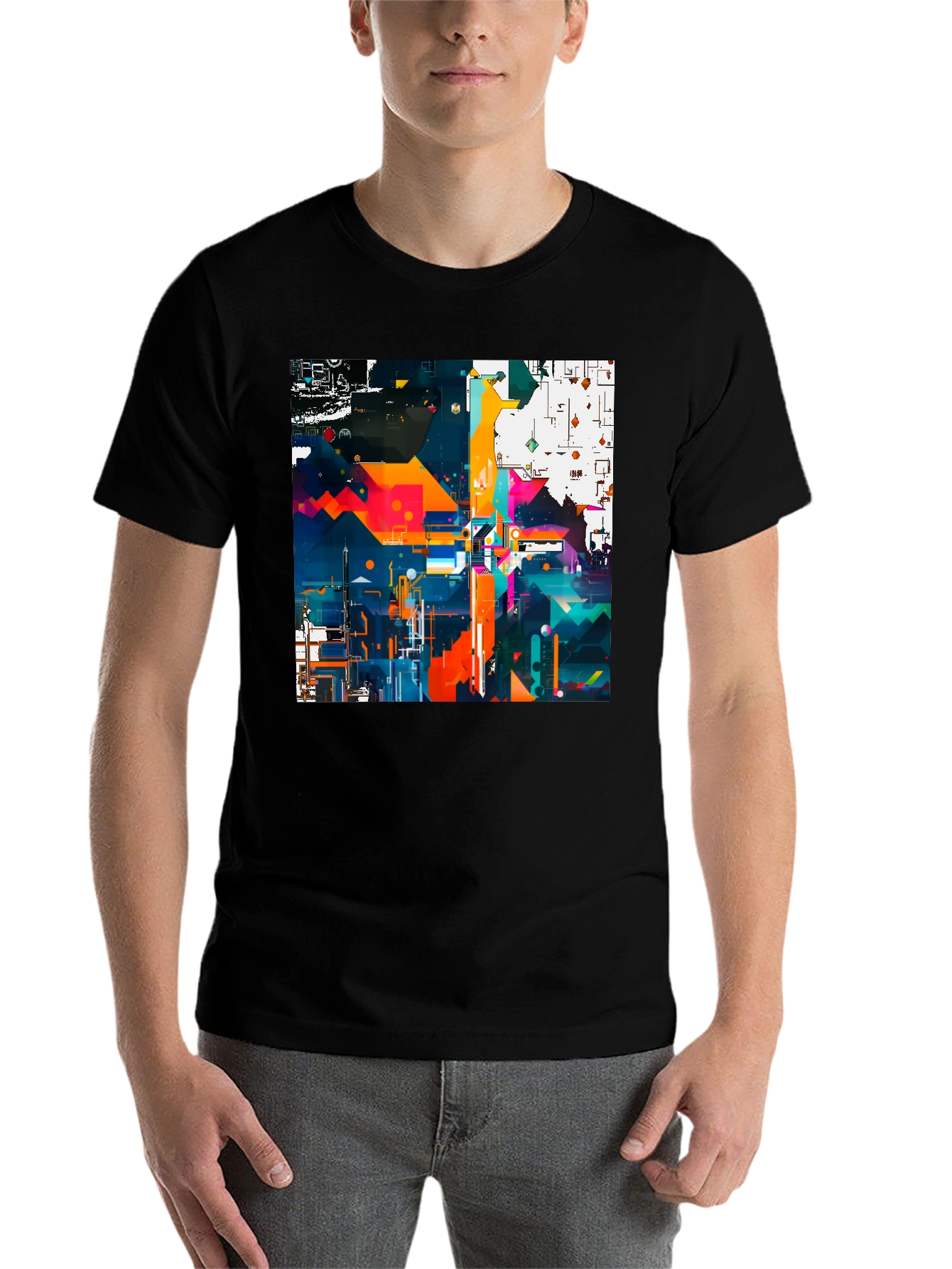 Black Abstract Geometric Art Print Black Tee view 7