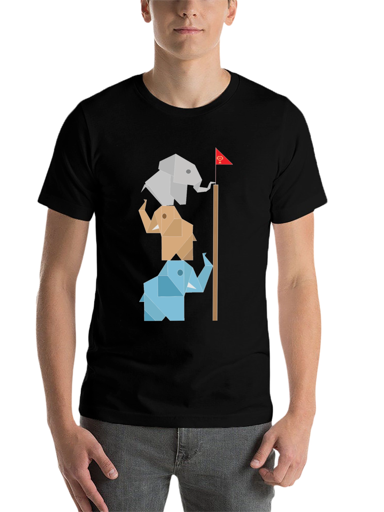 Black Origami Elephant Totem Tee - Unique Graphic Design view 7