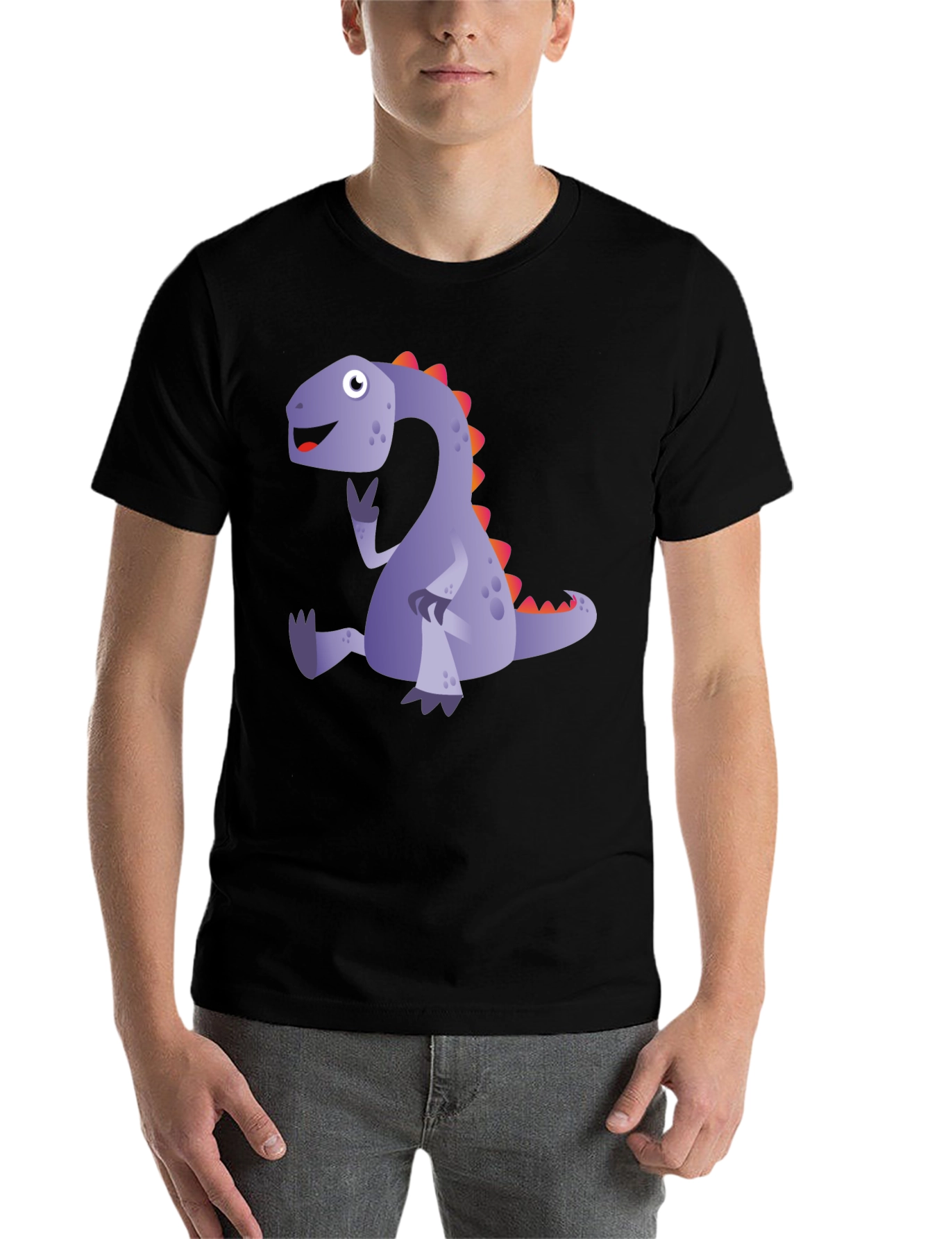 Black Cartoon Dinosaur T-Shirt - Black view 7