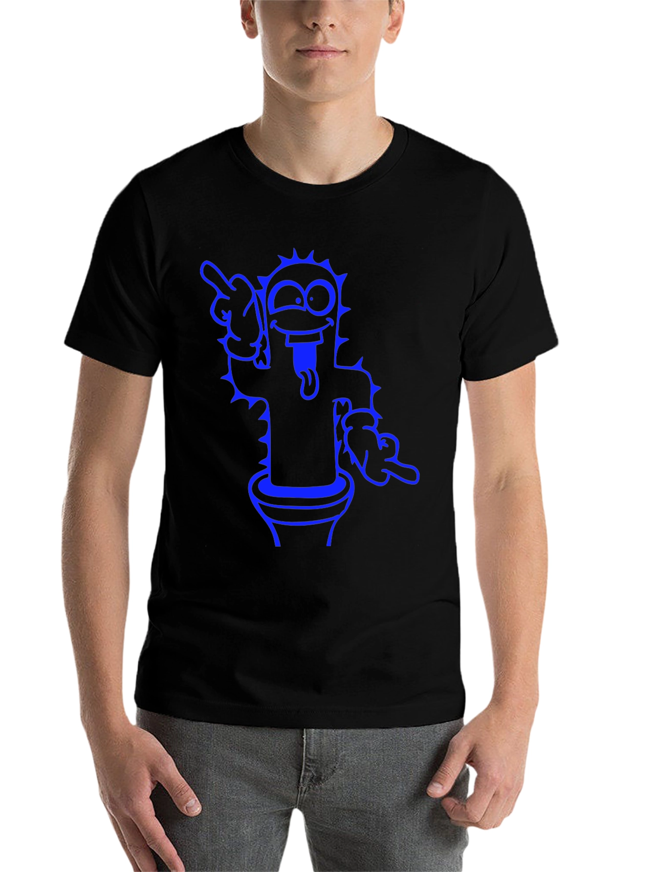 Black Cactus Cartoon Graphic T-Shirt - Black view 7
