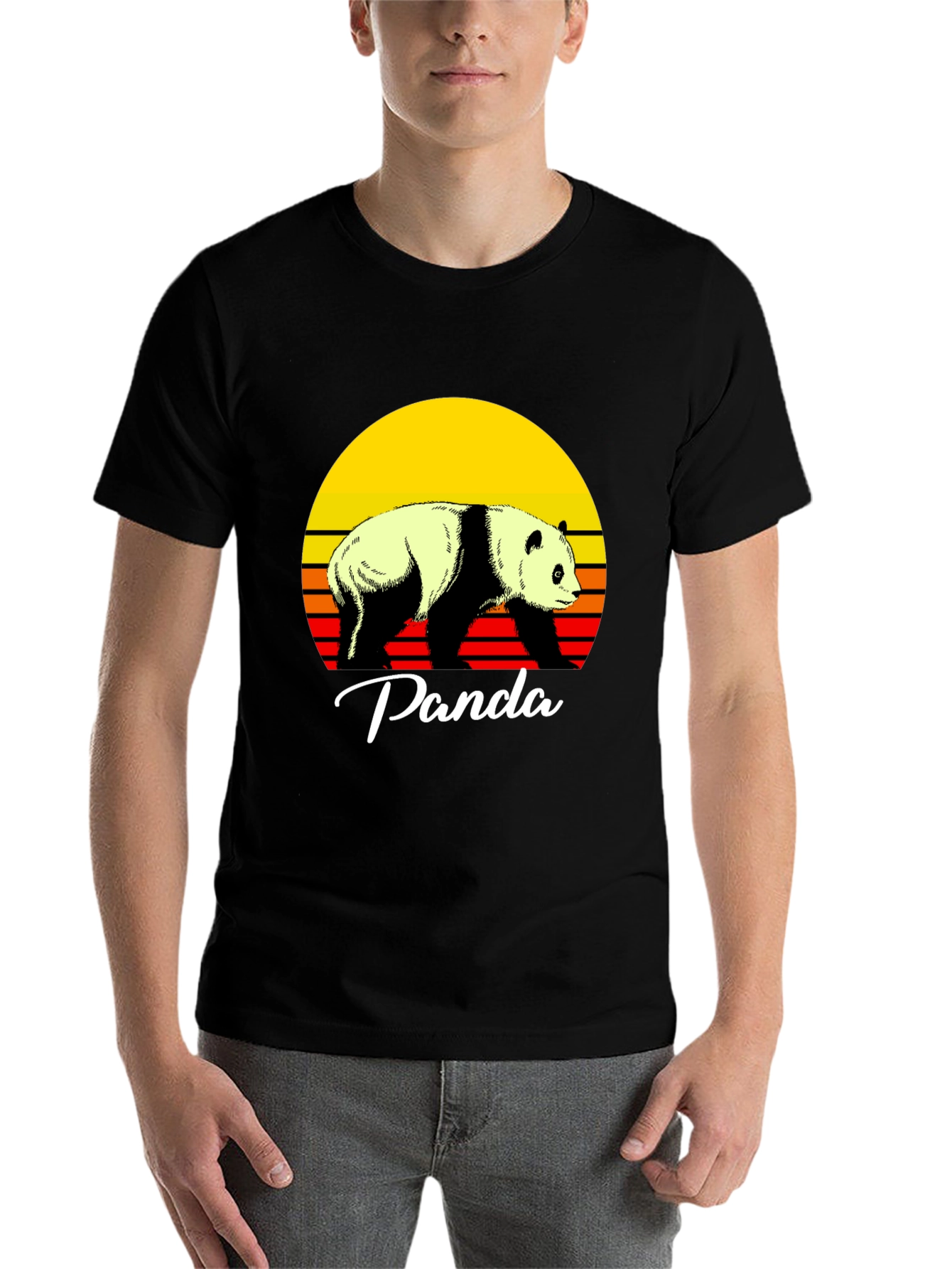 Black Retro Panda Graphic Tee - Sunset Design view 7