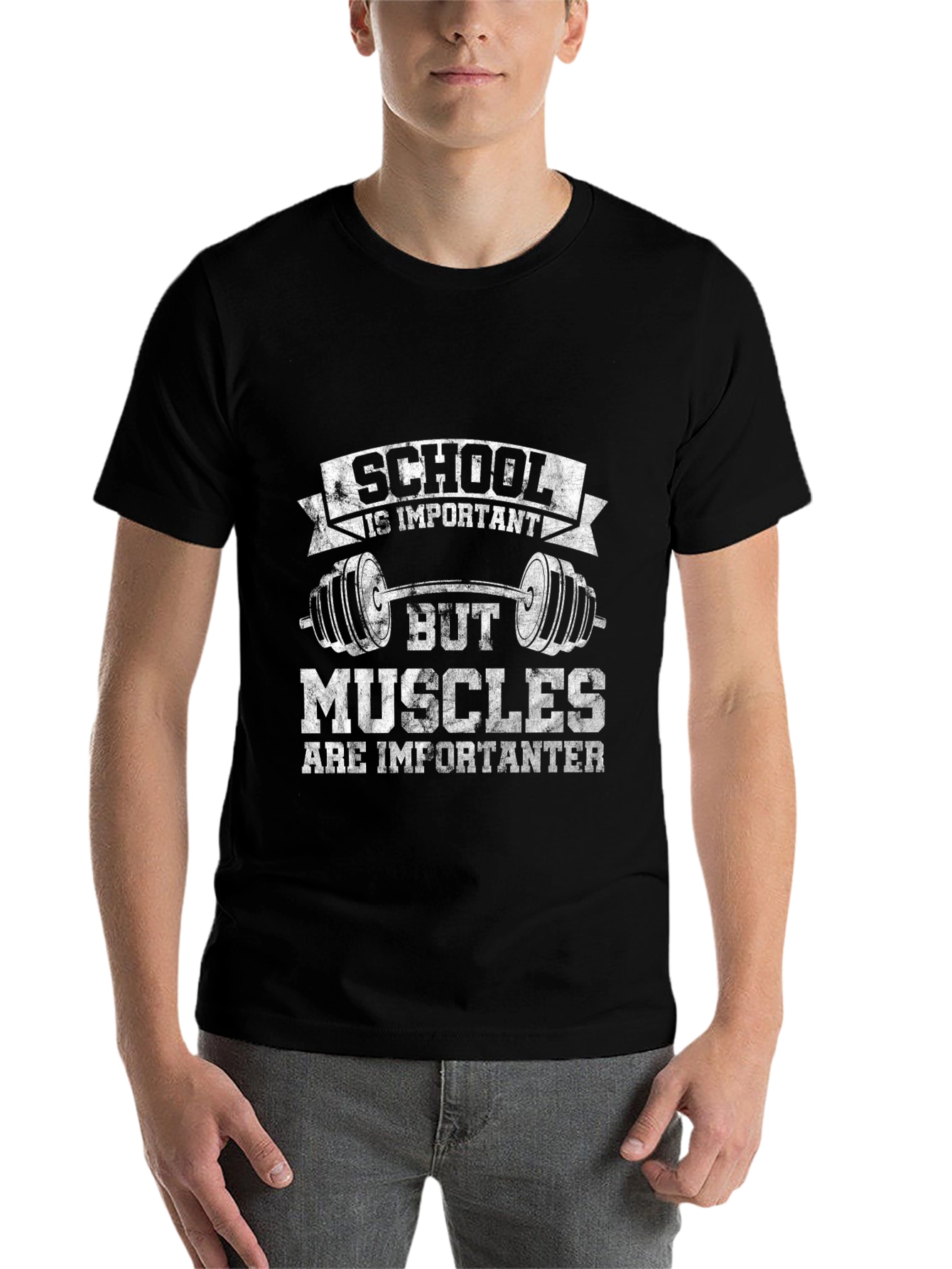 Black School Is Important Muscles Importanter Black T-Shirt view 7