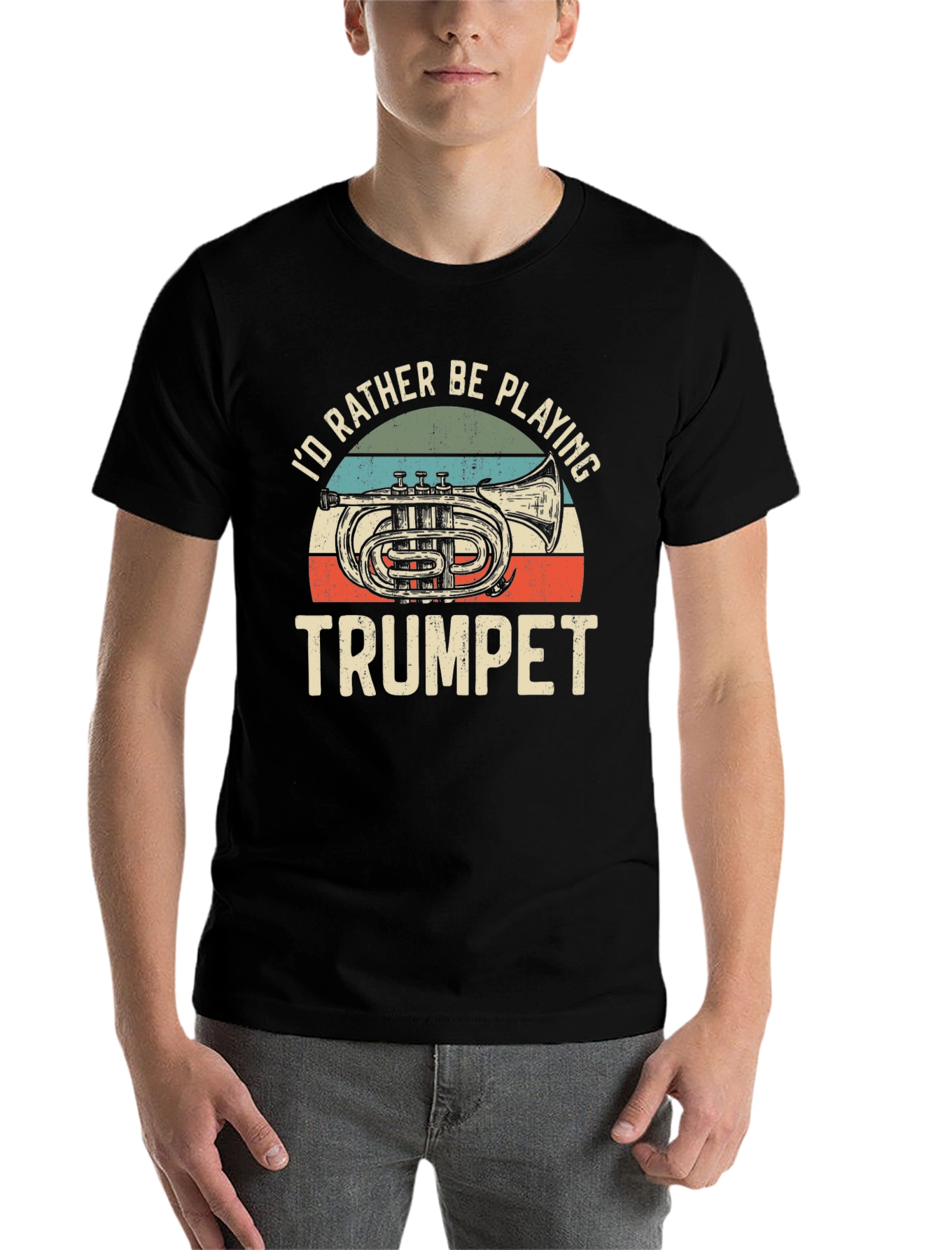 Black I'd Rather Be Playing Trumpet T-Shirt view 7