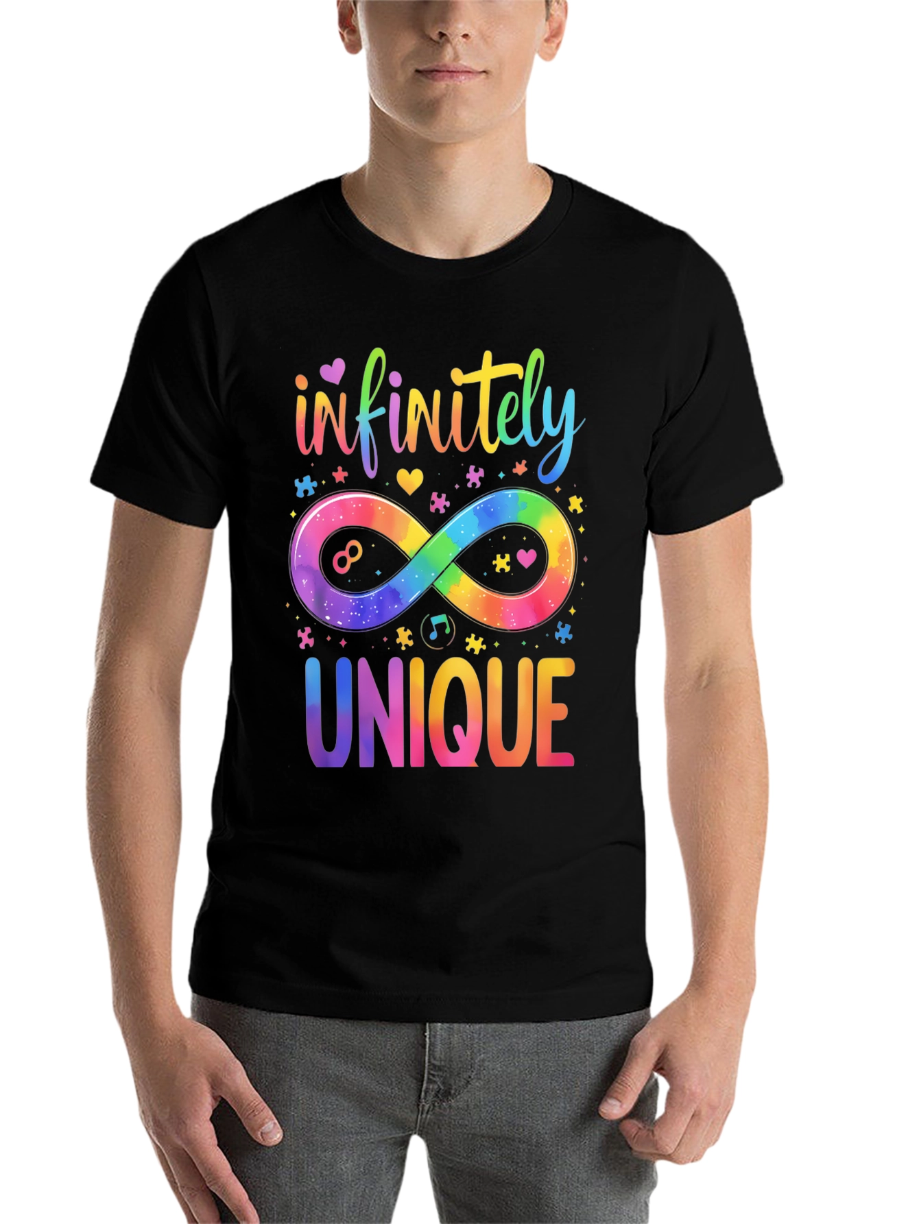 Black Infinitely Unique Autism Awareness T-Shirt view 7