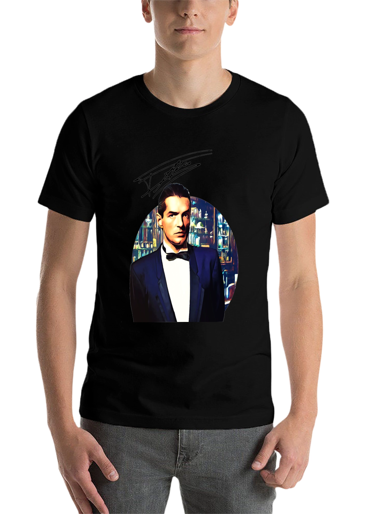 Black Elegant Man in Tuxedo Graphic Tee - Black view 7