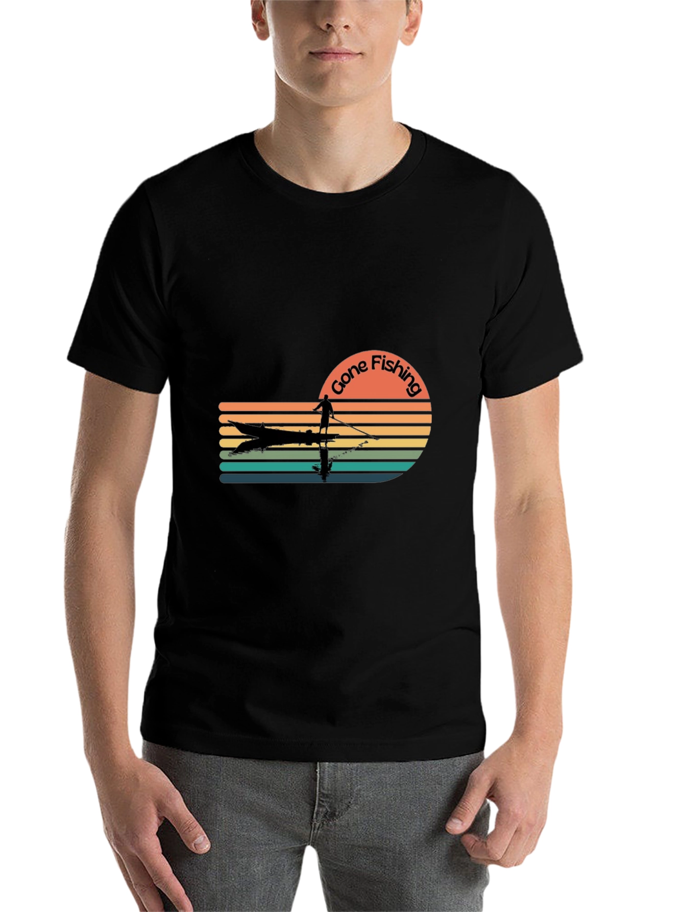 Black Gone Fishing Retro T-Shirt - Angler Design view 7