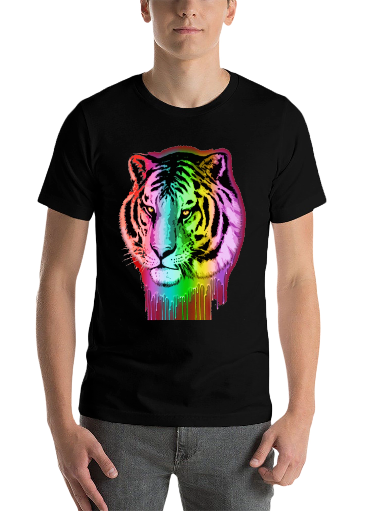 Black Rainbow Tiger Graphic Tee - Black Cotton T-Shirt view 7