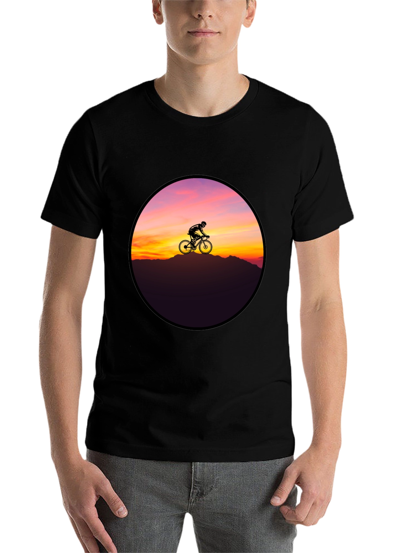 Black Sunset Cyclist Graphic Tee - Black Cotton Blend view 7