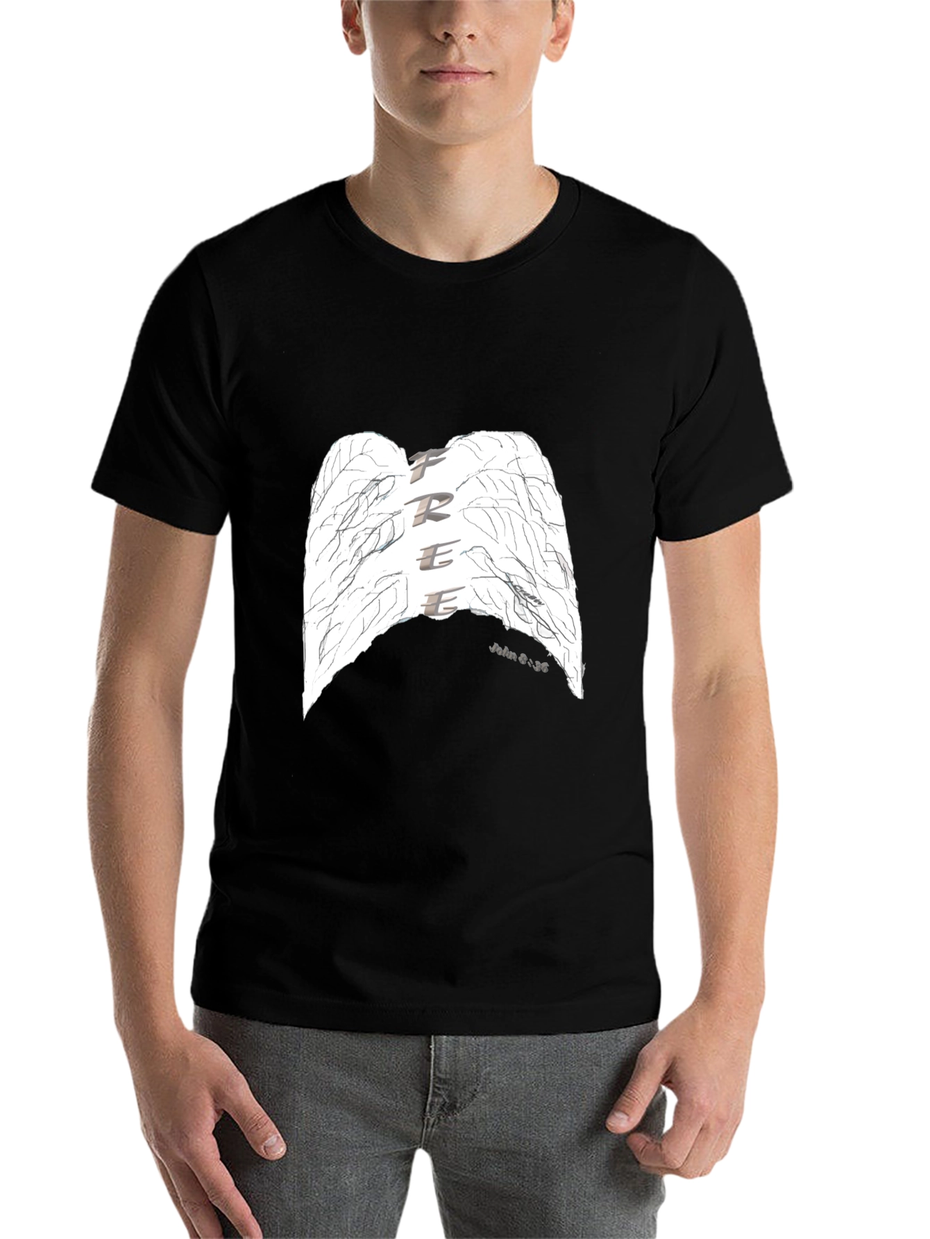 Black Free Wings Graphic T-Shirt - Black view 7