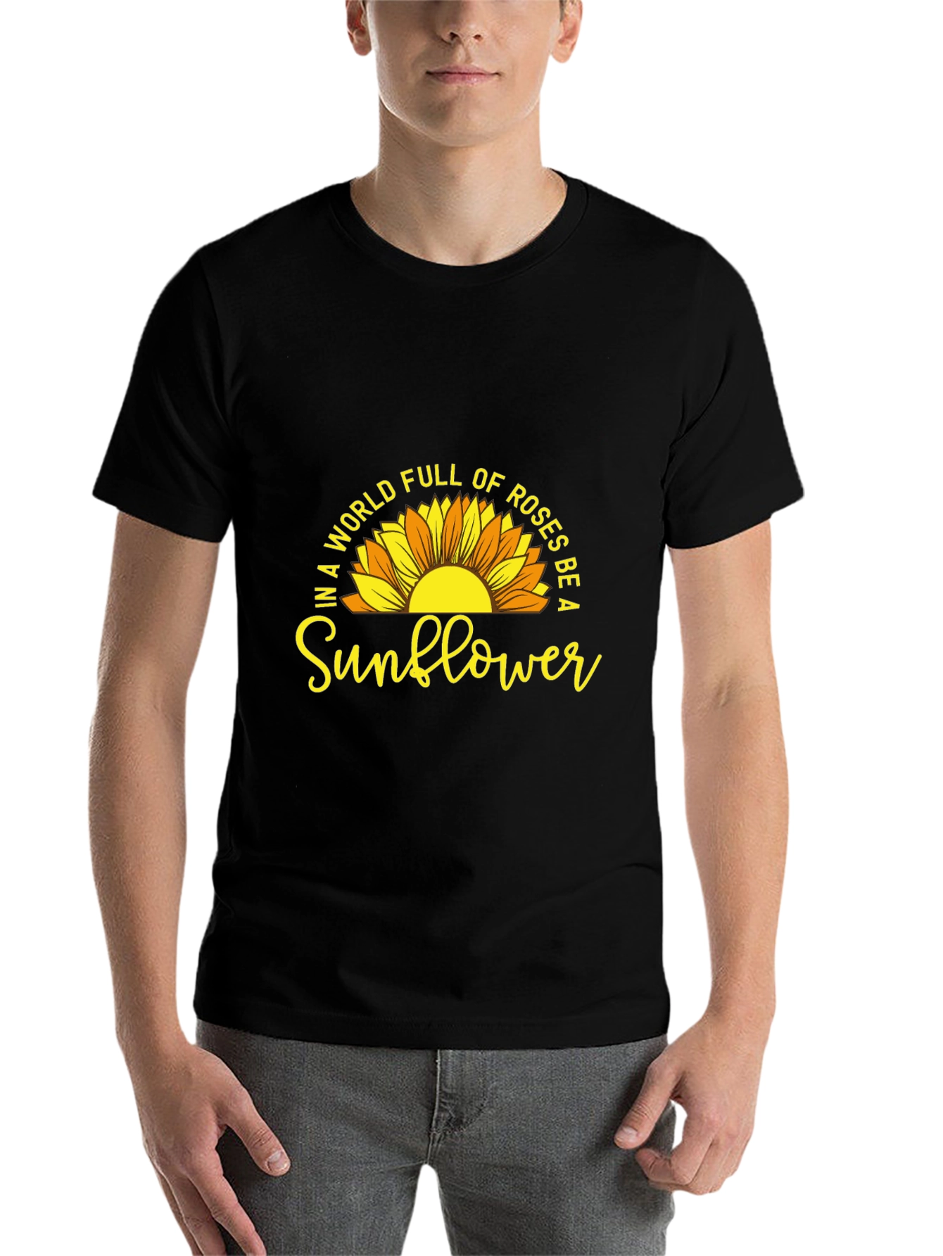 Black Be a Sunflower Graphic T-Shirt - Positive Vibes view 7