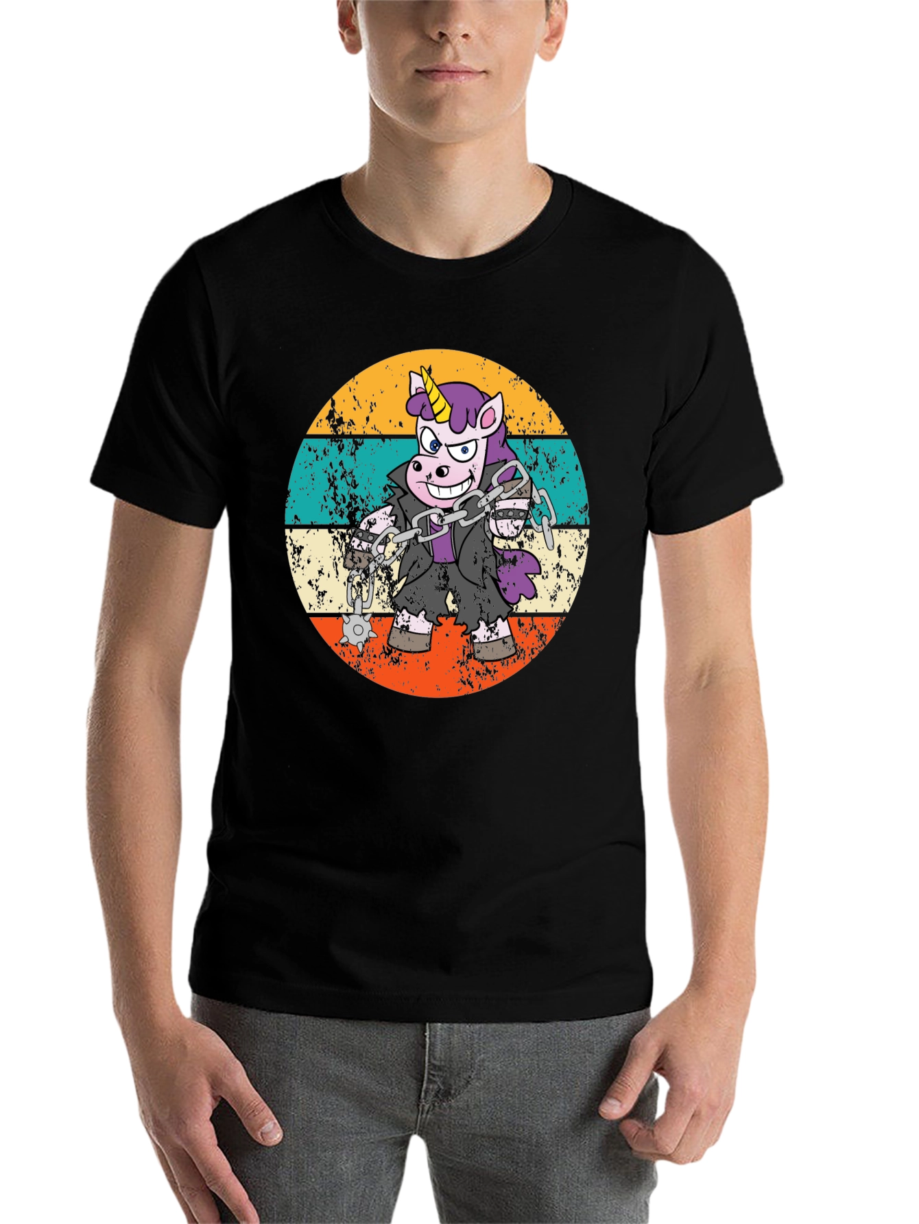 Black Retro Zombie Unicorn T-Shirt view 7