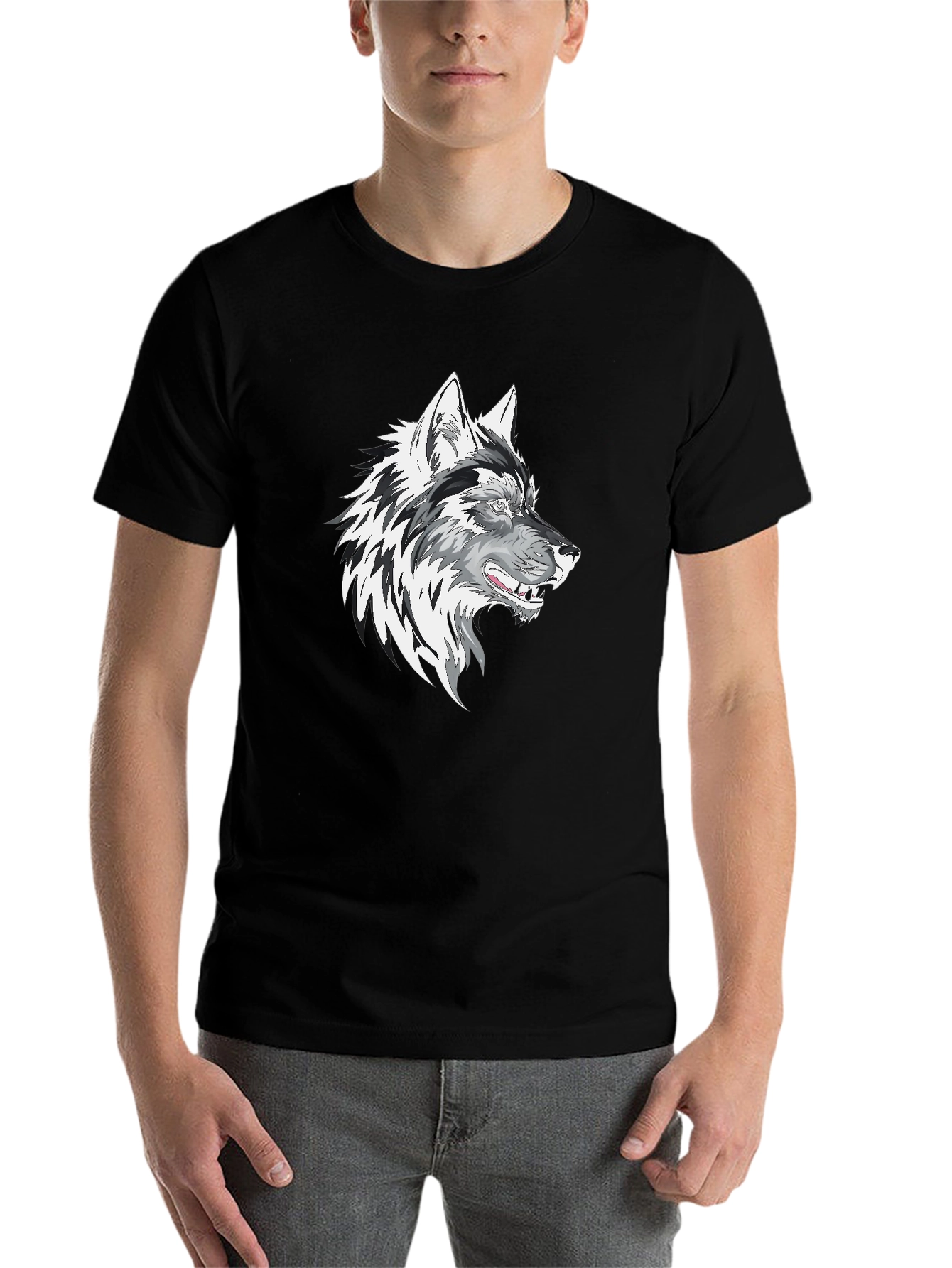 Black Wolf Graphic Print Men's T-Shirt view 7