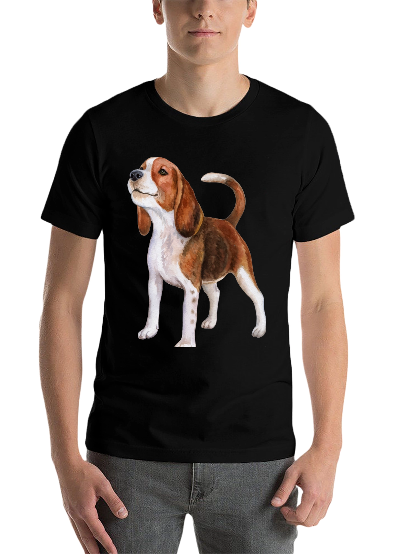 Black Beagle Dog Graphic Print Black T-Shirt view 7